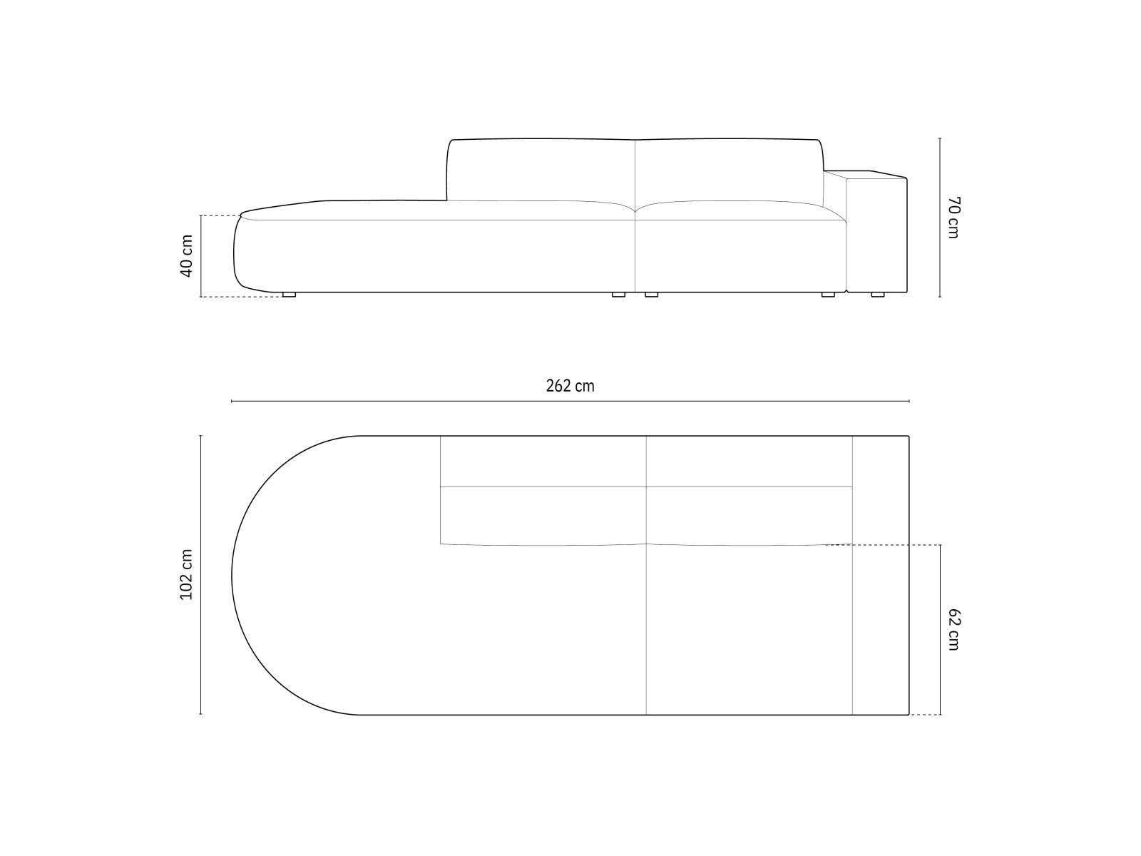 Divano, "Jodie", 3 Posti, 262x102x70, arrotondato