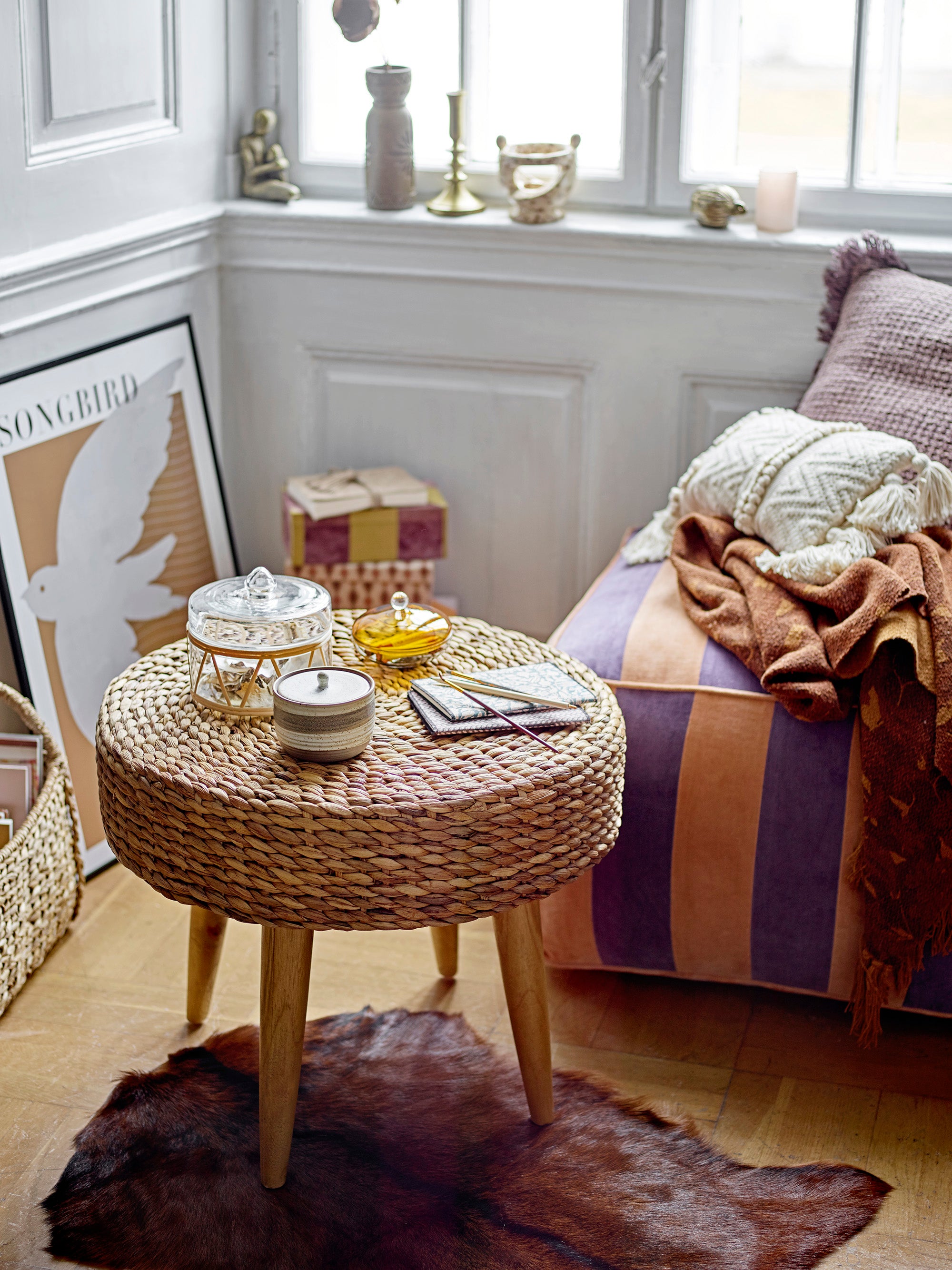 Pouf Walder, Viola, Cotone
