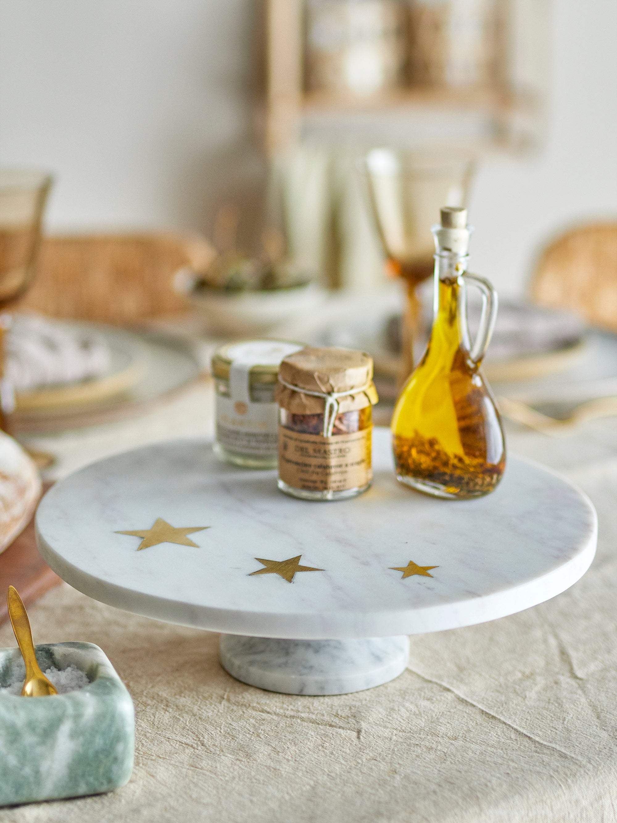 Vassoio per torta Fenya Star, bianco, marmo