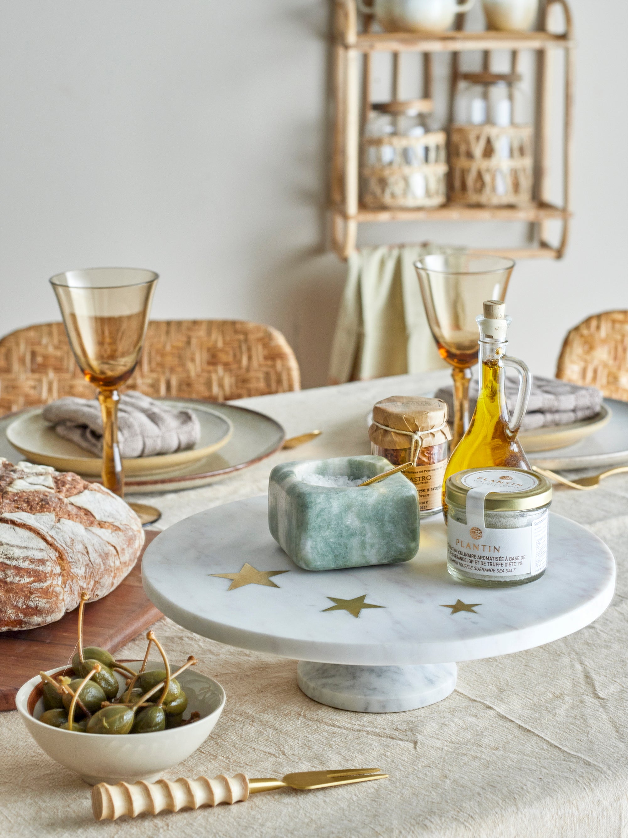 Vassoio per torta Fenya Star, bianco, marmo