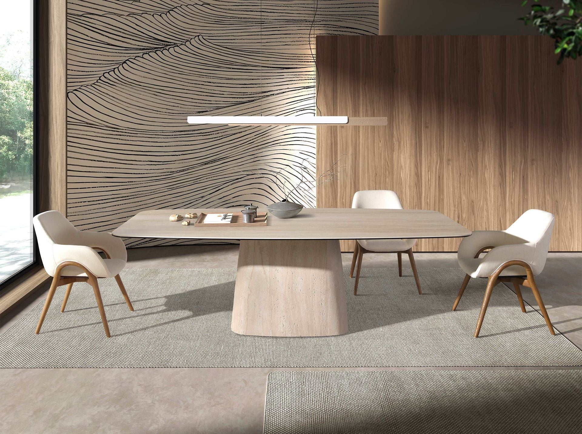 Tavolo da pranzo ovale a botte in marmo porcellanato