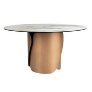 Tavolo da pranzo rotondo in marmo porcellanato e acciaio color bronzo