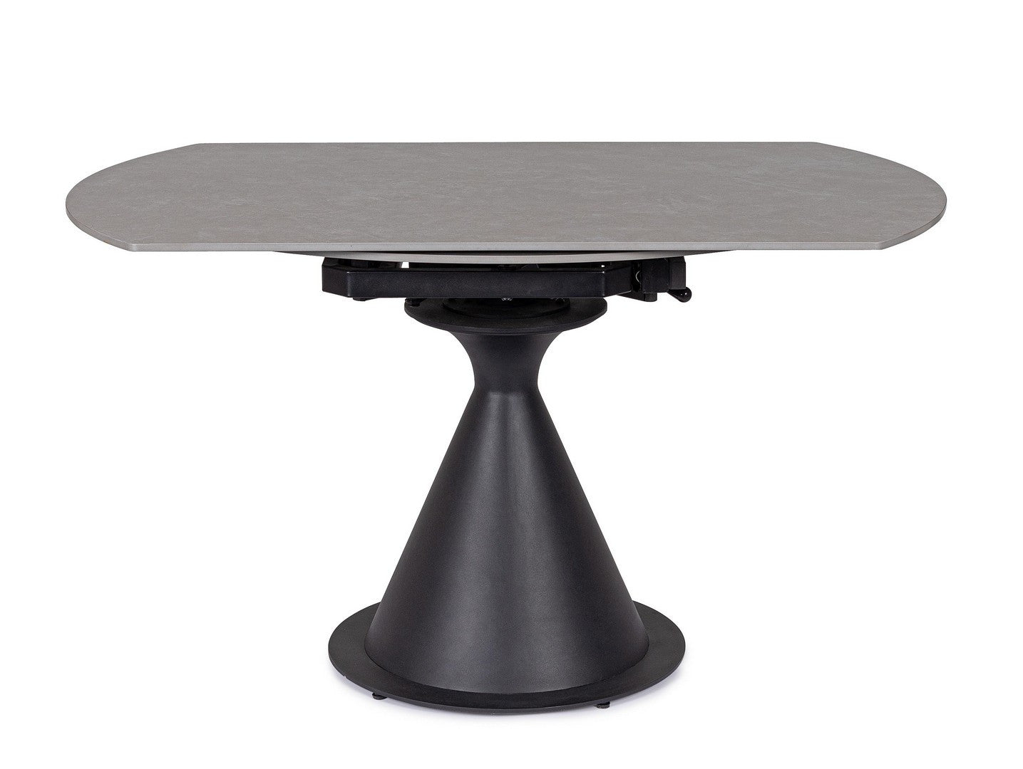 Tavolo rotondo allungabile in gres porcellanato effetto marmo 85-135 cm
