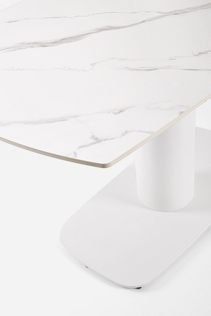 Tavolo allungabile in gres porcellanato effetto marmo 140-200x80 cm