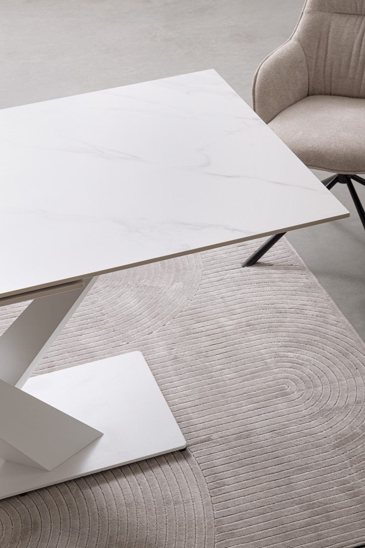 Tavolo allungabile in gres porcellanato effetto marmo 160-200x90 cm