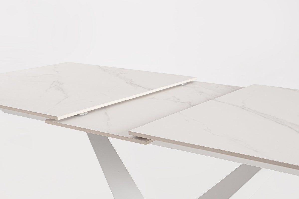 Tavolo allungabile in gres porcellanato effetto marmo 160-200x90 cm