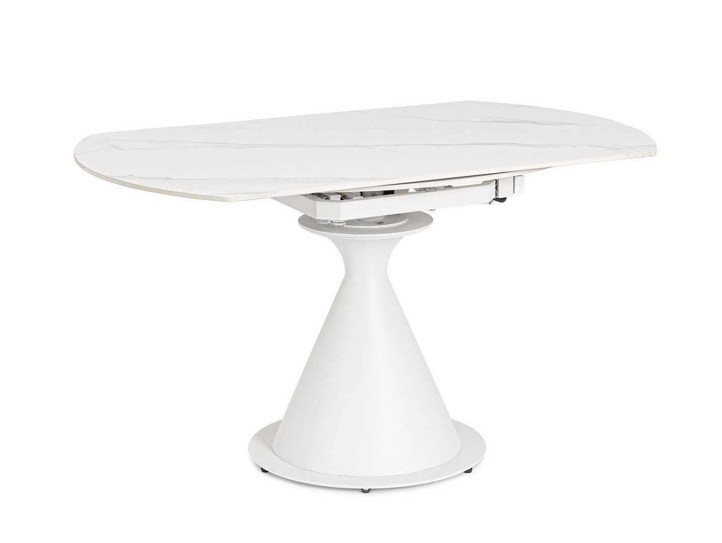 Tavolo rotondo allungabile in gres porcellanato effetto marmo 85-135 cm