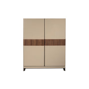 Credenza alta in similpelle, noce e acciaio lucido