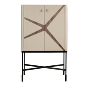 Credenza alta in similpelle, noce e acciaio nero