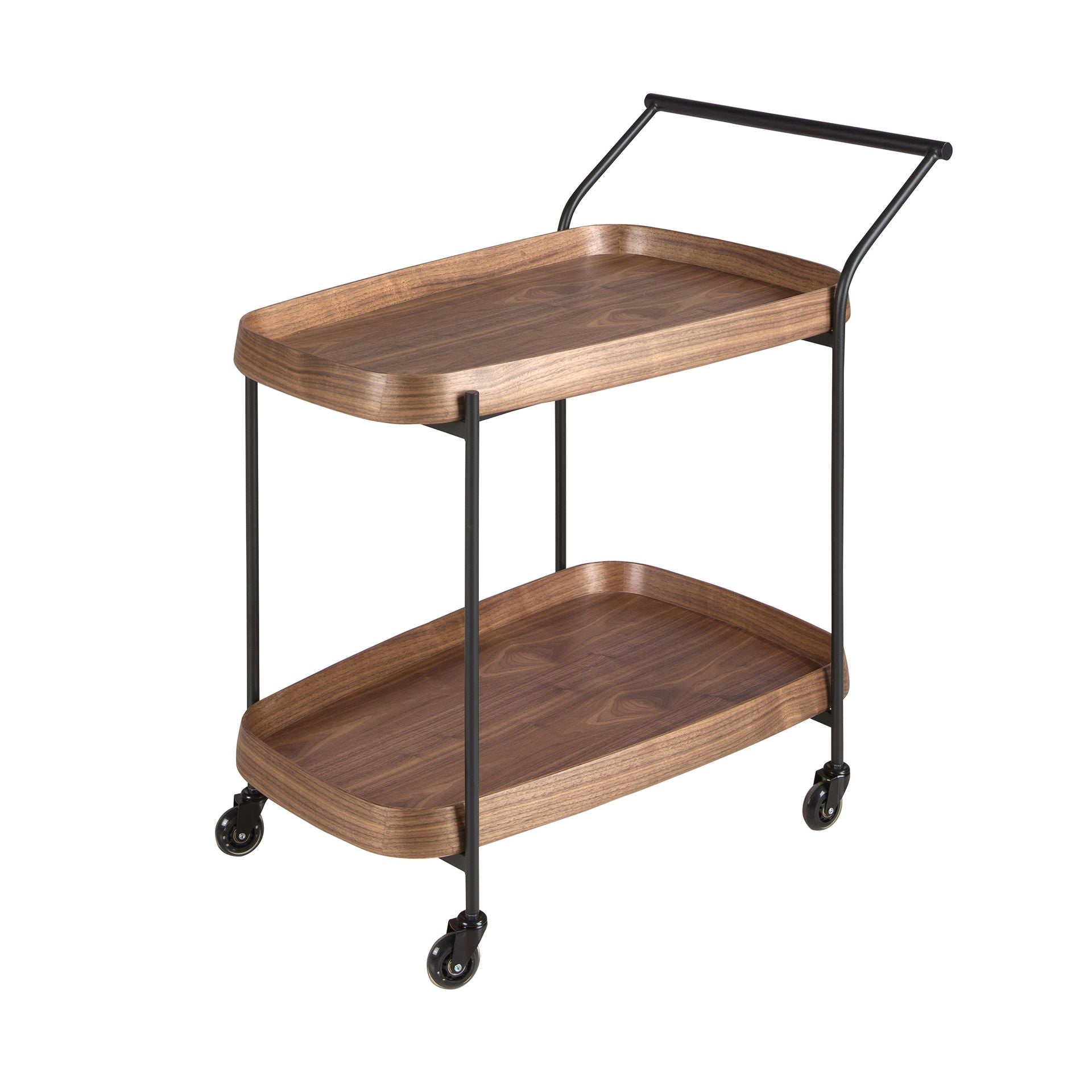 Carrello minibar in noce e acciaio nero