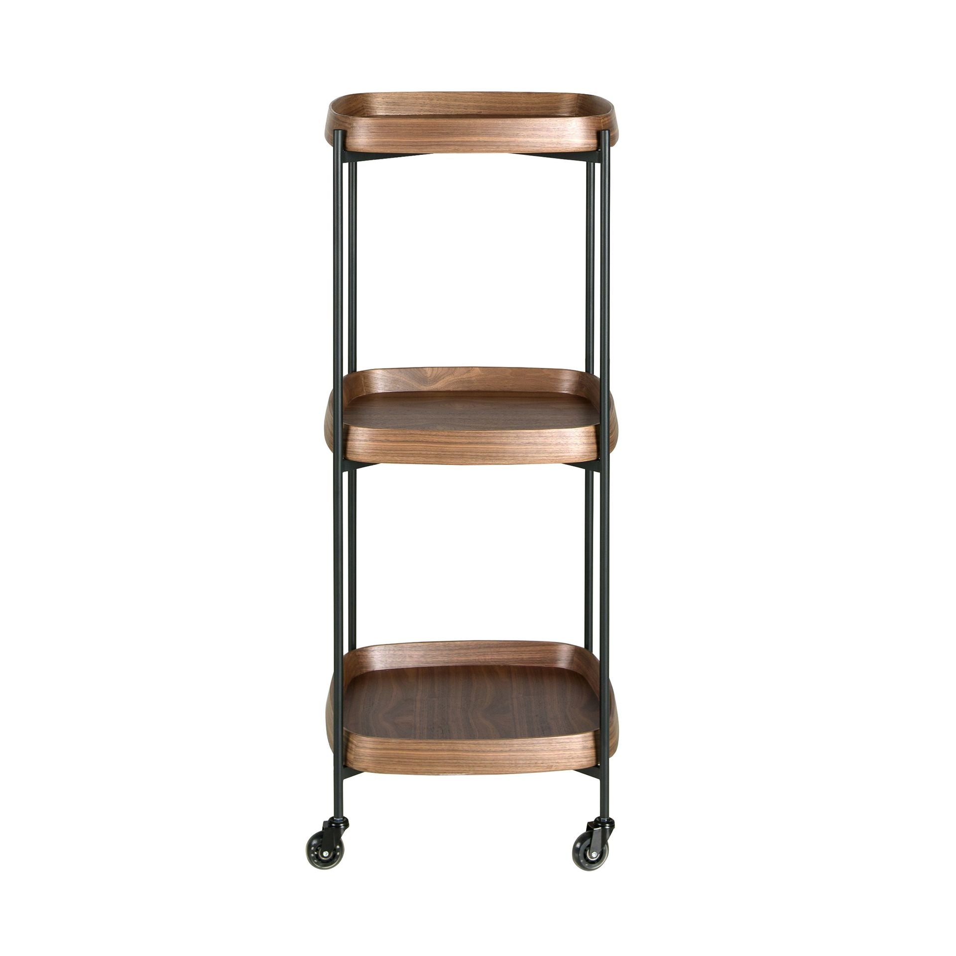 Carrello minibar in noce e acciaio nero