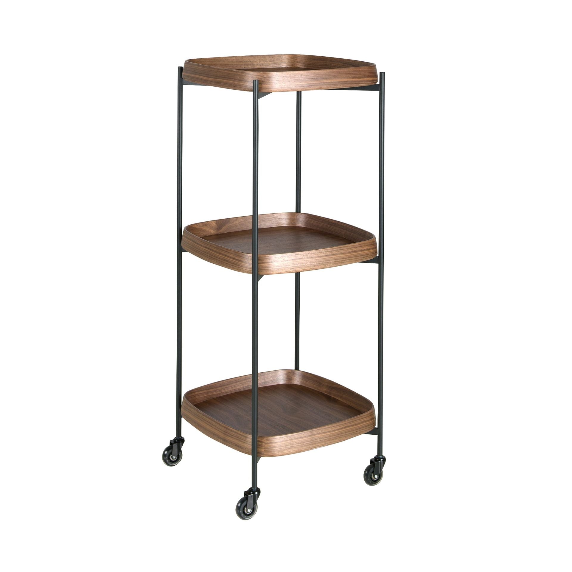 Carrello minibar in noce e acciaio nero