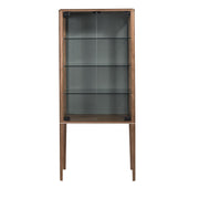 Credenza alta in vetro temperato e noce con illuminazione interna