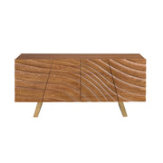 Credenza in noce chiaro e acciaio lucidato color oro