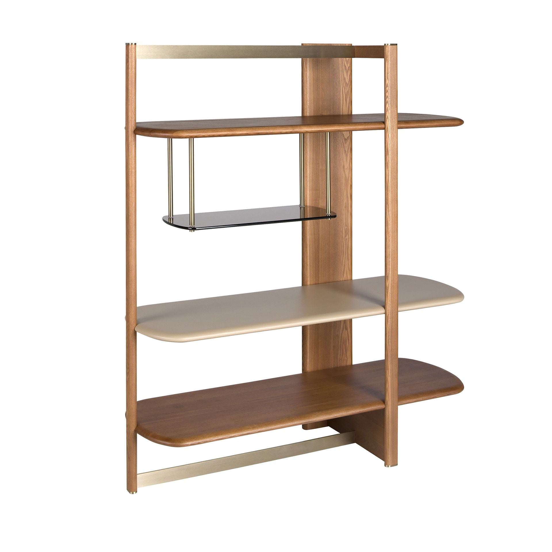 Libreria rettangolare destra in noce chiaro e legno color greige