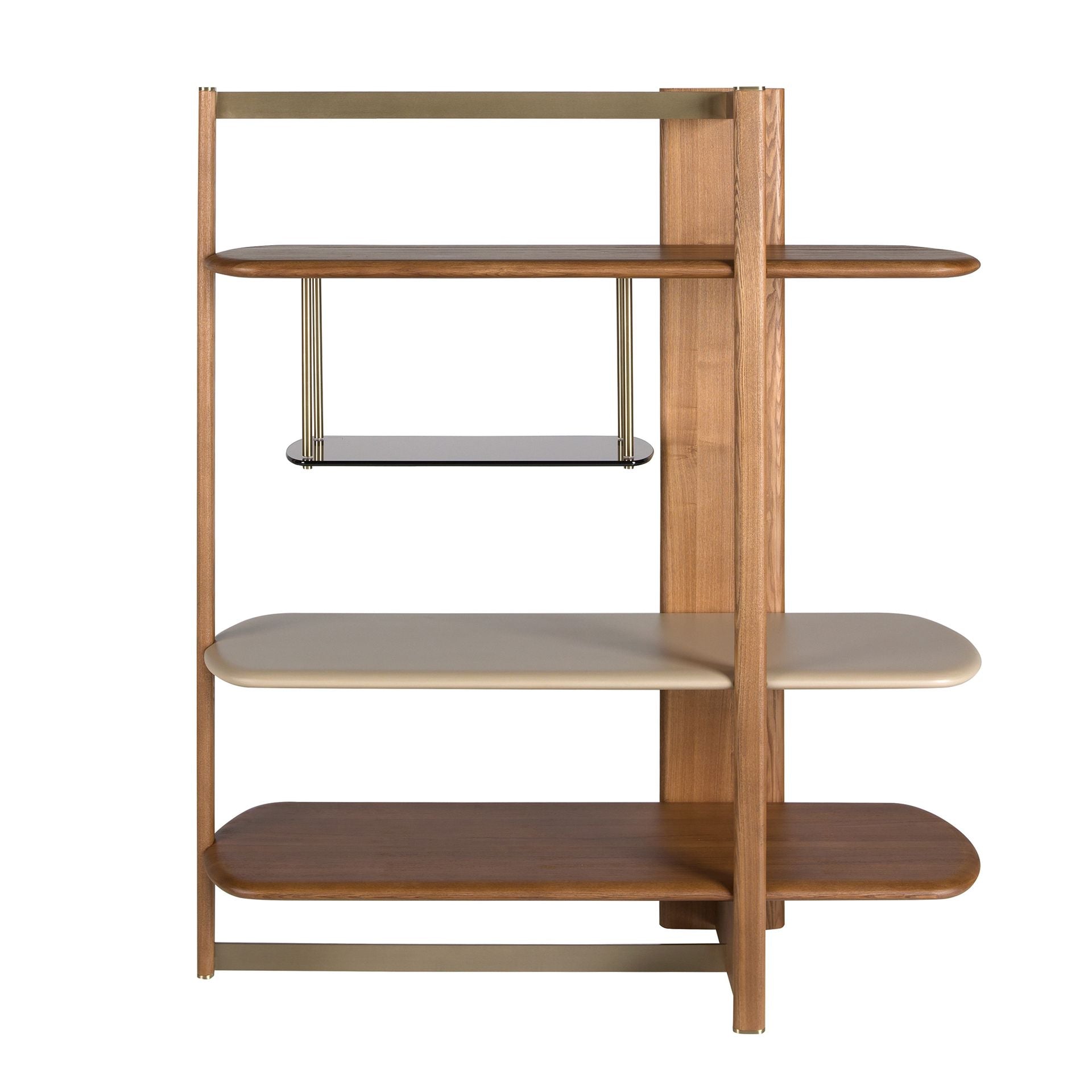 Libreria rettangolare destra in noce chiaro e legno color greige