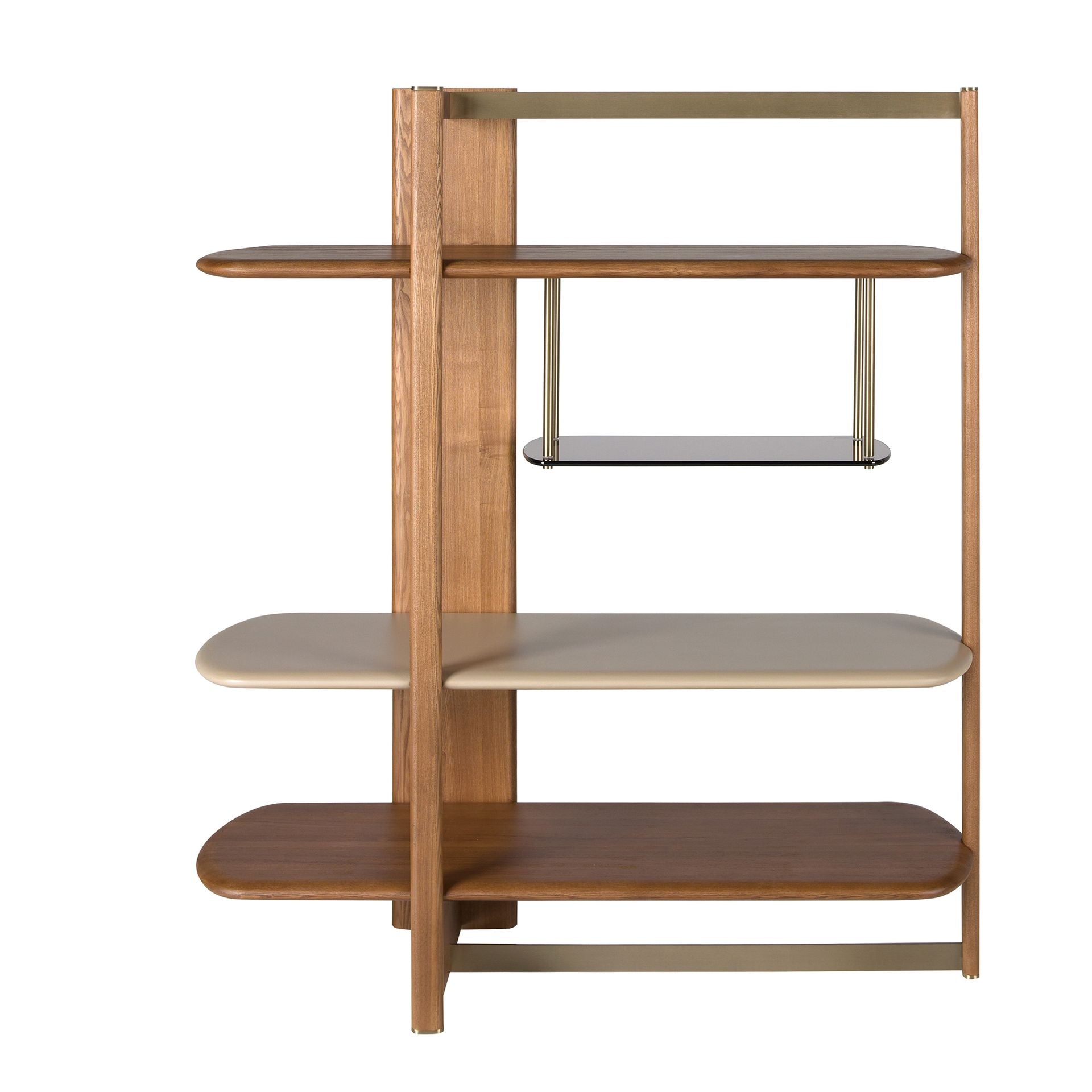 Libreria rettangolare sinistra in noce chiaro e legno color greige