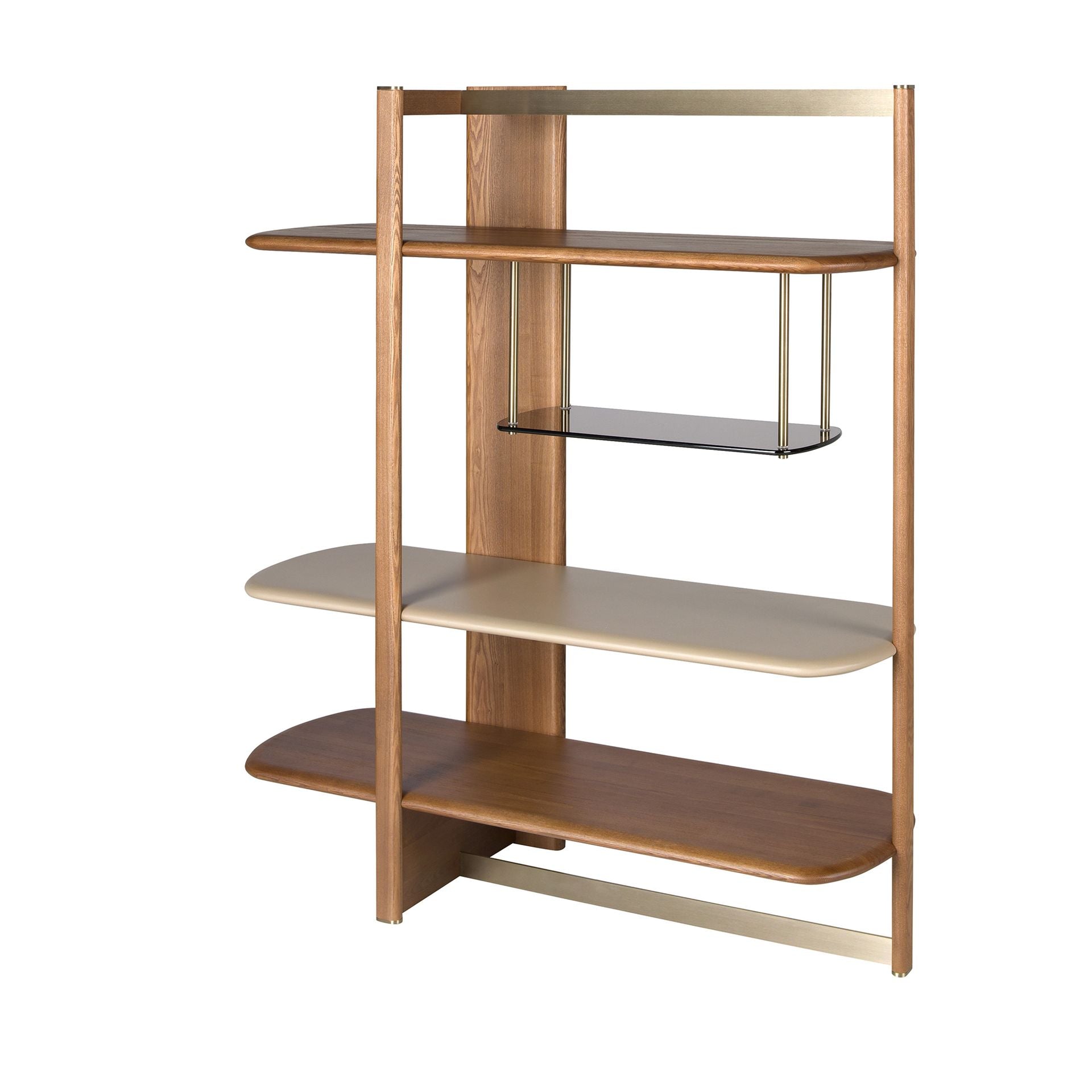Libreria rettangolare sinistra in noce chiaro e legno color greige