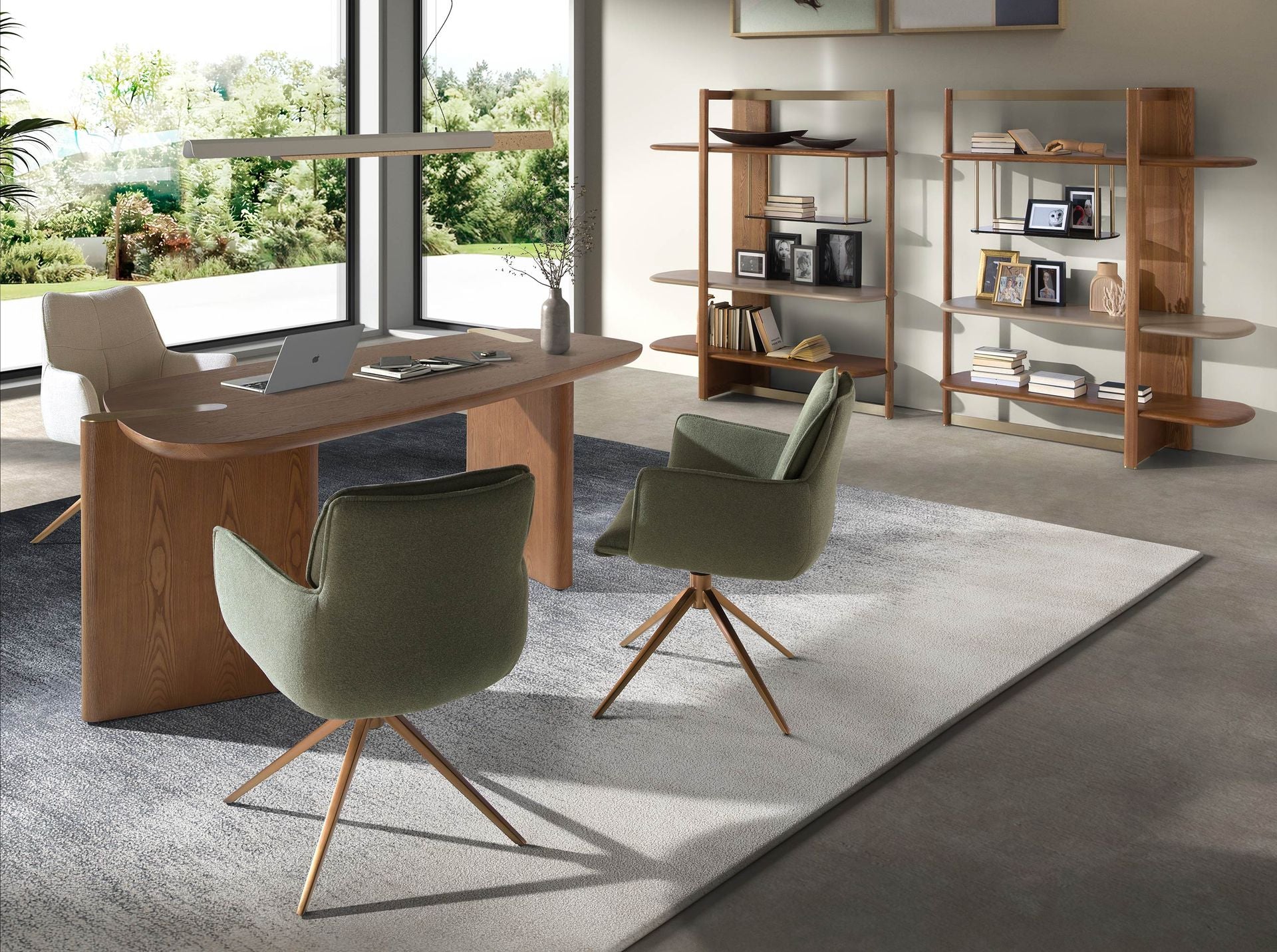 Libreria rettangolare sinistra in noce chiaro e legno color greige