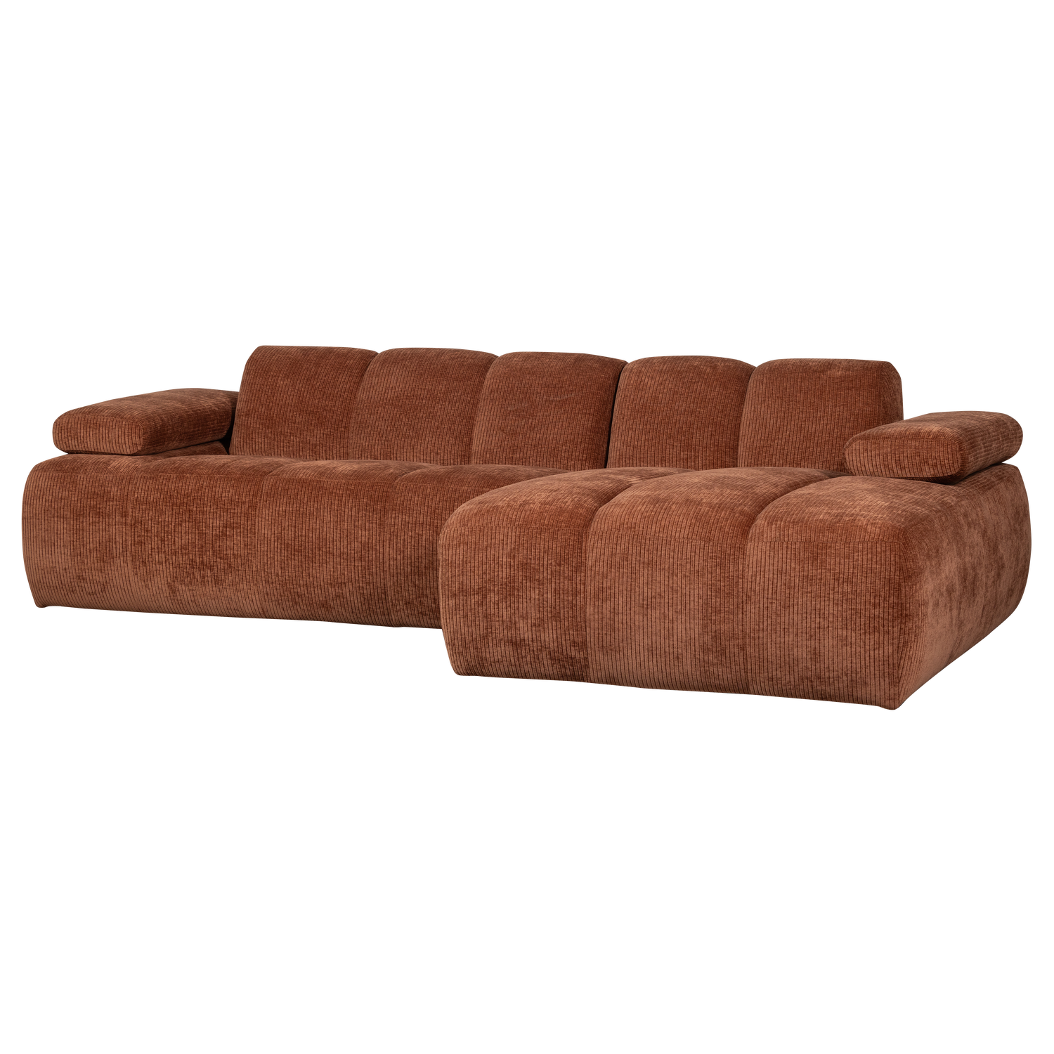 Divano chaise longue mojo destra tessuto a coste tessuto marrone ruggine