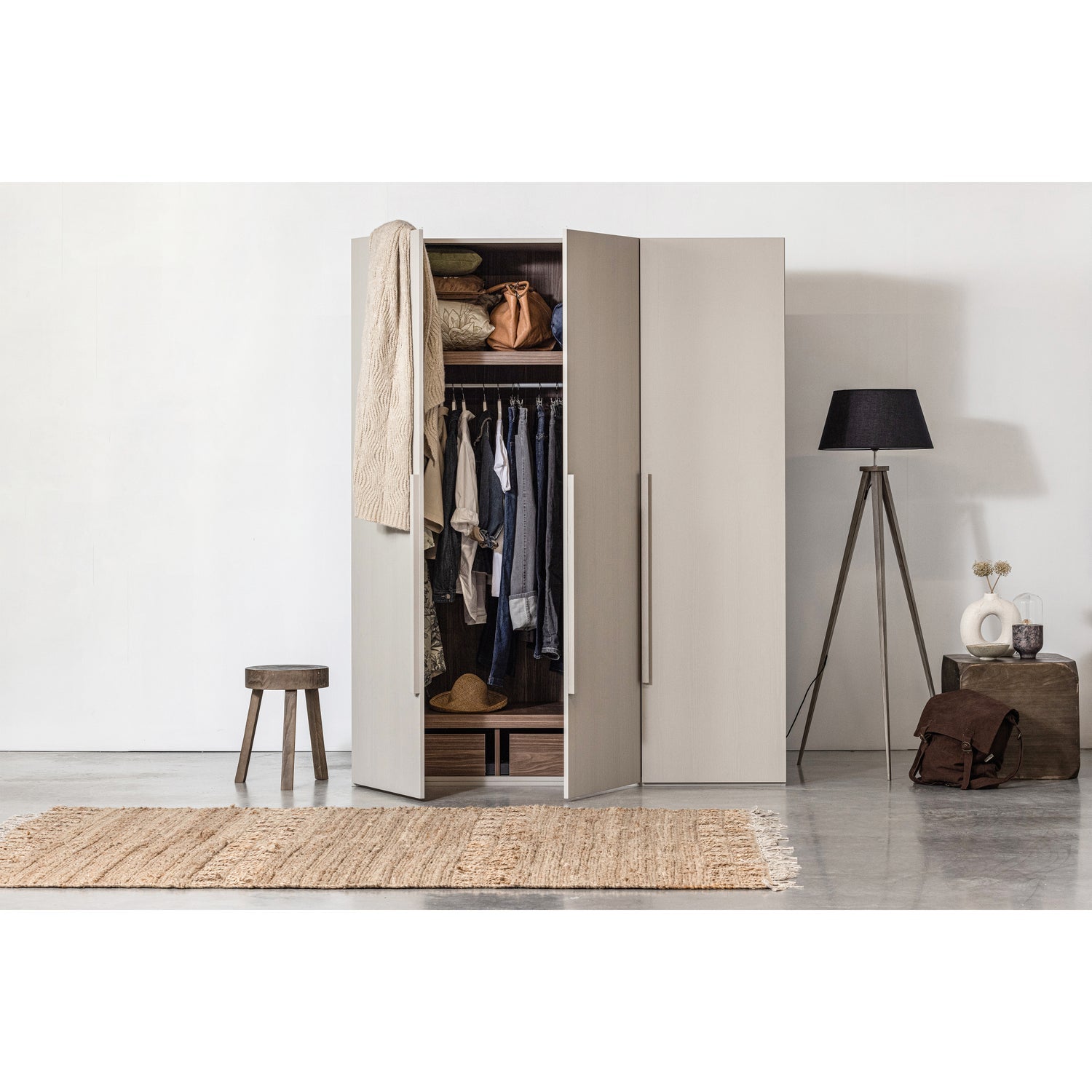 Rens armadio 3 ante maniglia lunga noce/grigio ciottolo