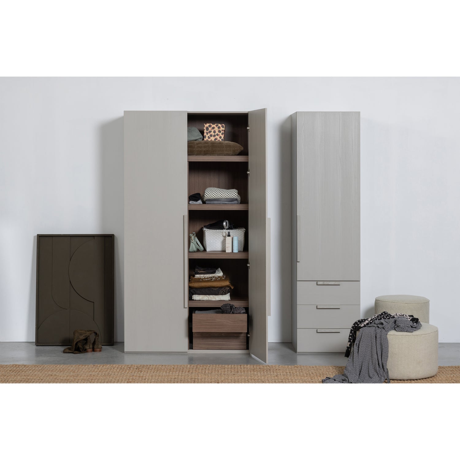 Rens armadio 1 anta maniglia lunga noce/grigio ciottolo