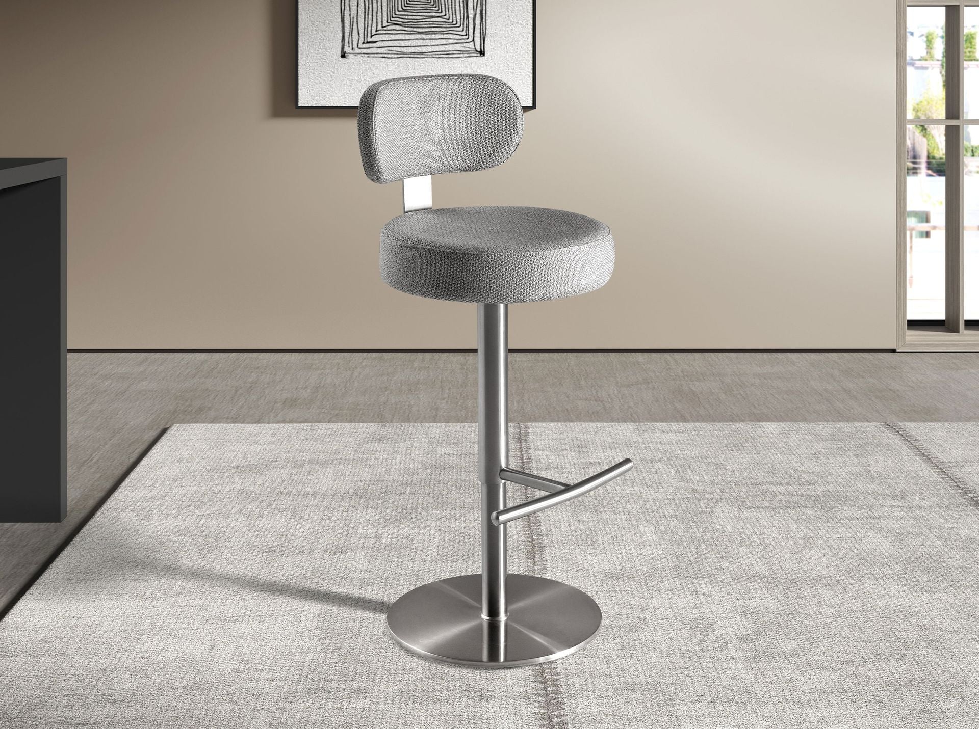 Sgabello girevole in tessuto grigio chiaro screziato