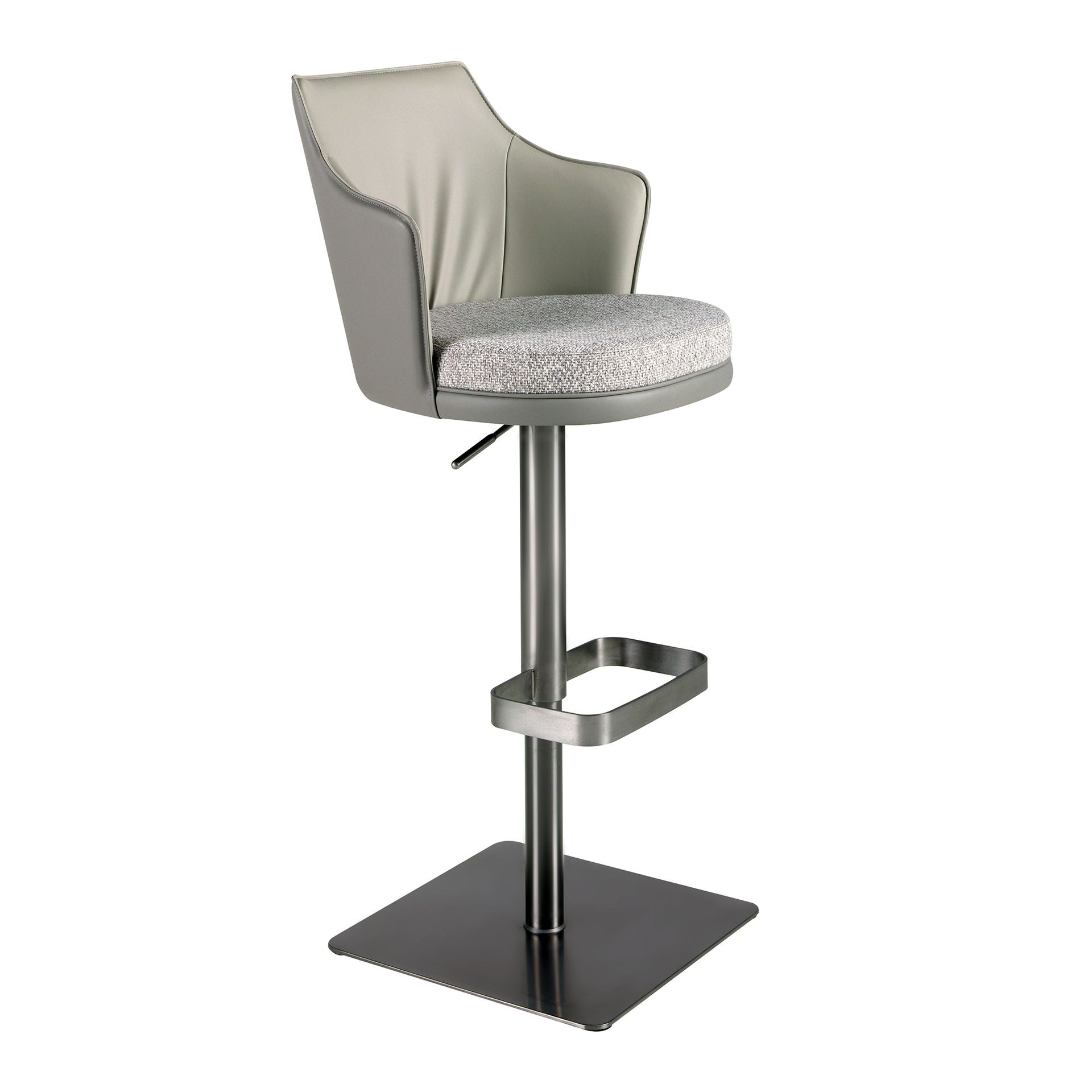 Sgabello girevole in tessuto grigio screziato e similpelle grigio scuro