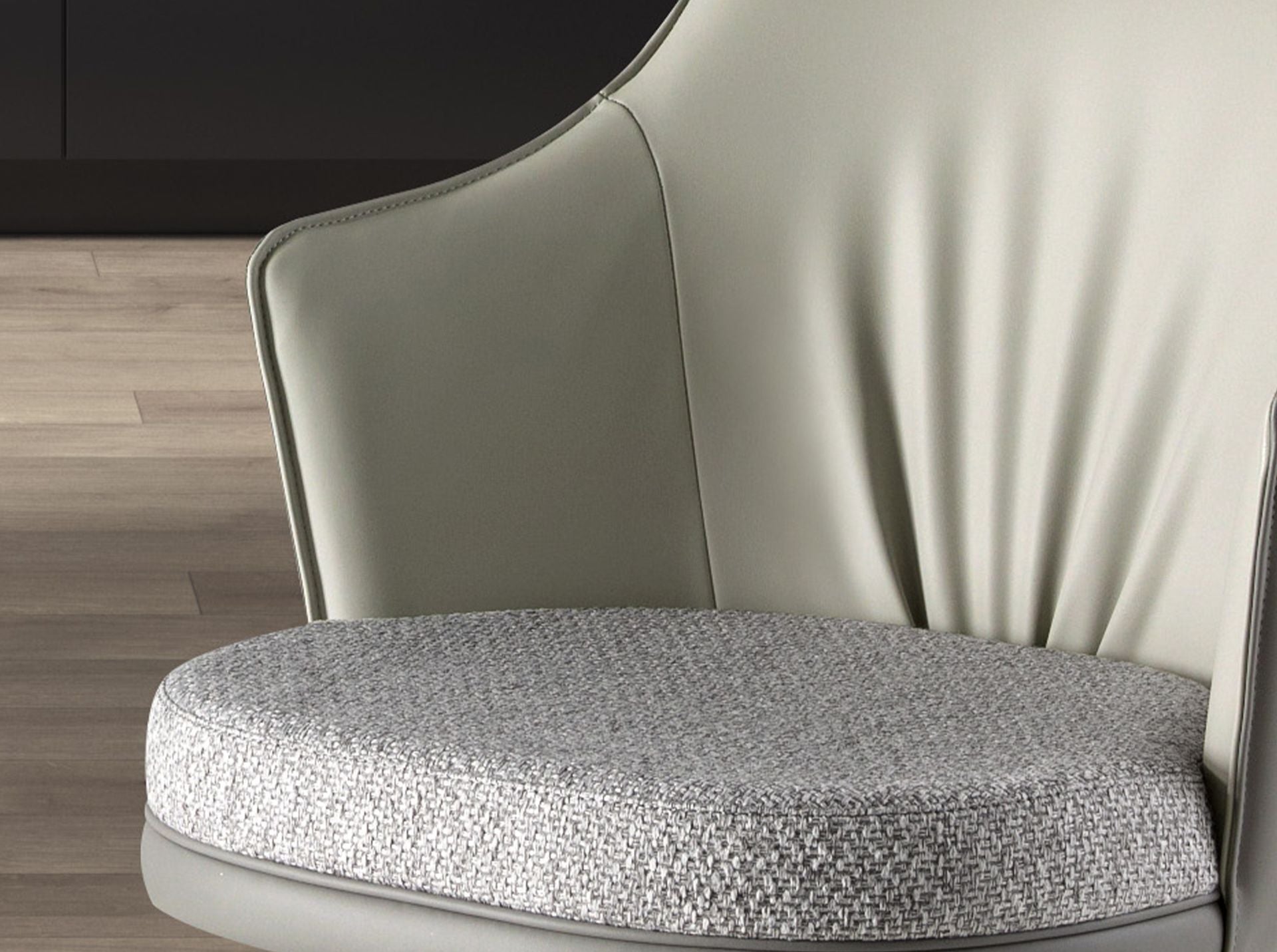 Sgabello girevole in tessuto grigio screziato e similpelle grigio scuro