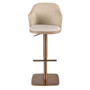 Sgabello girevole in tessuto crema screziato e similpelle marrone