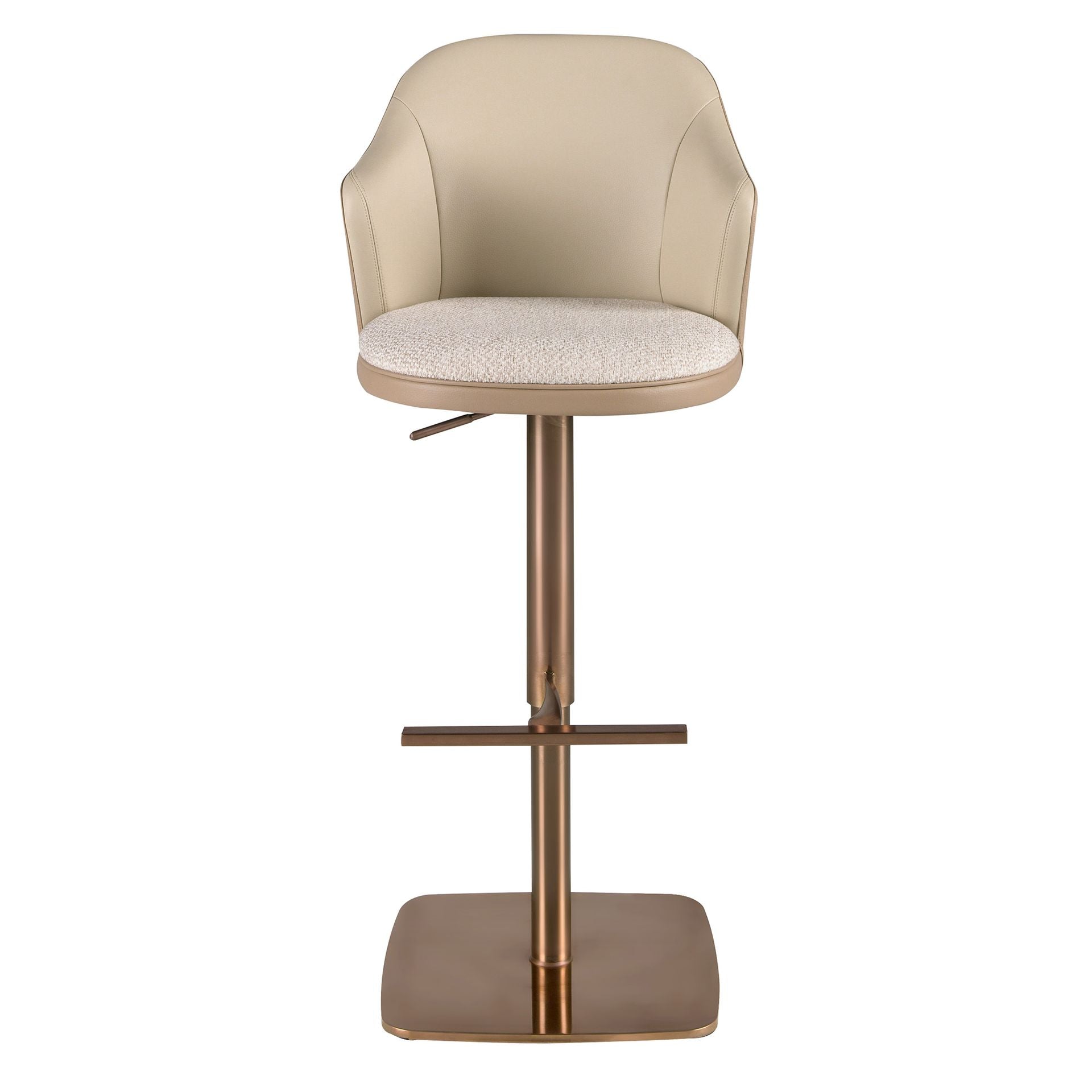 Sgabello girevole in tessuto crema screziato e similpelle marrone