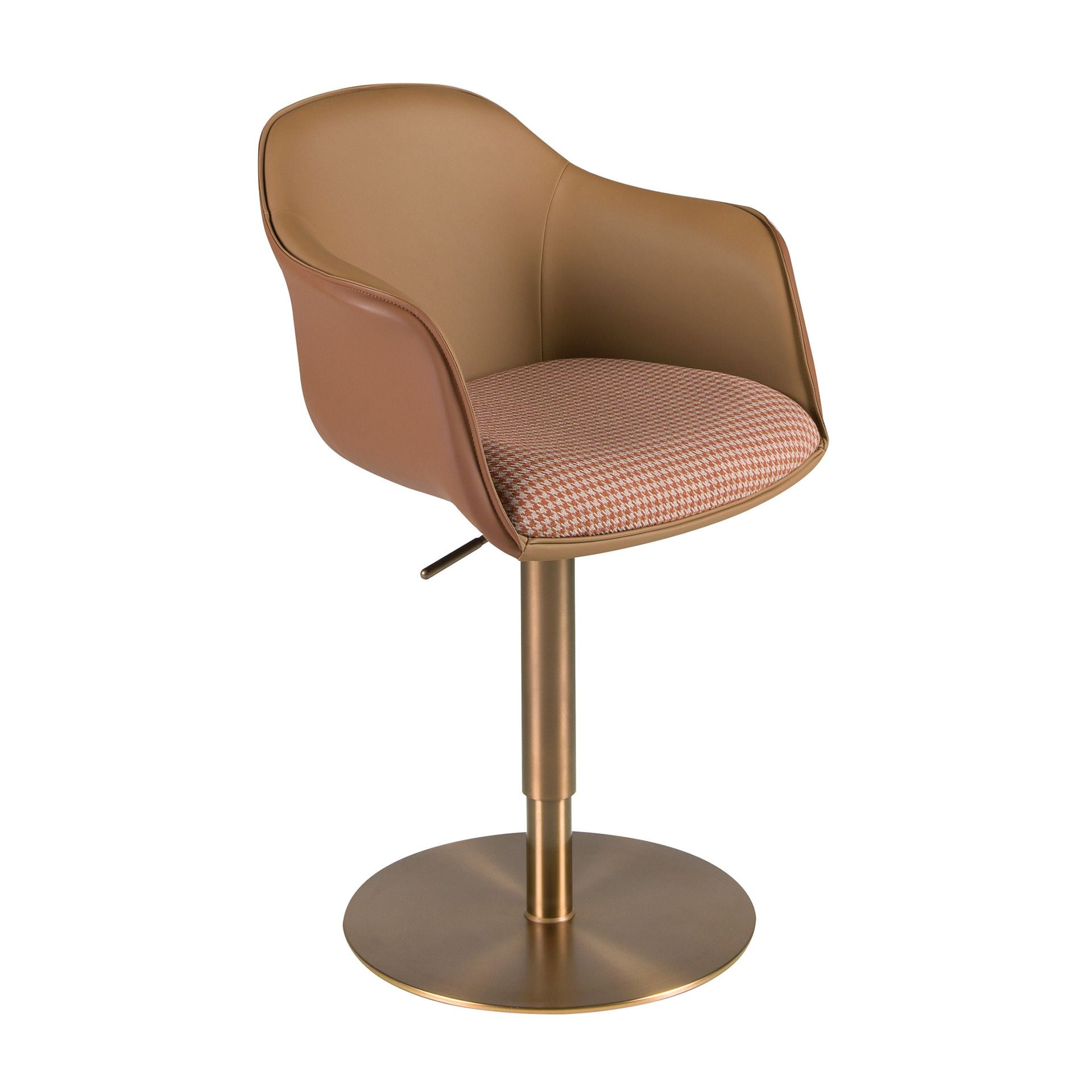 Sedia girevole tessuto marrone terracotta e beige e similipelle marrone