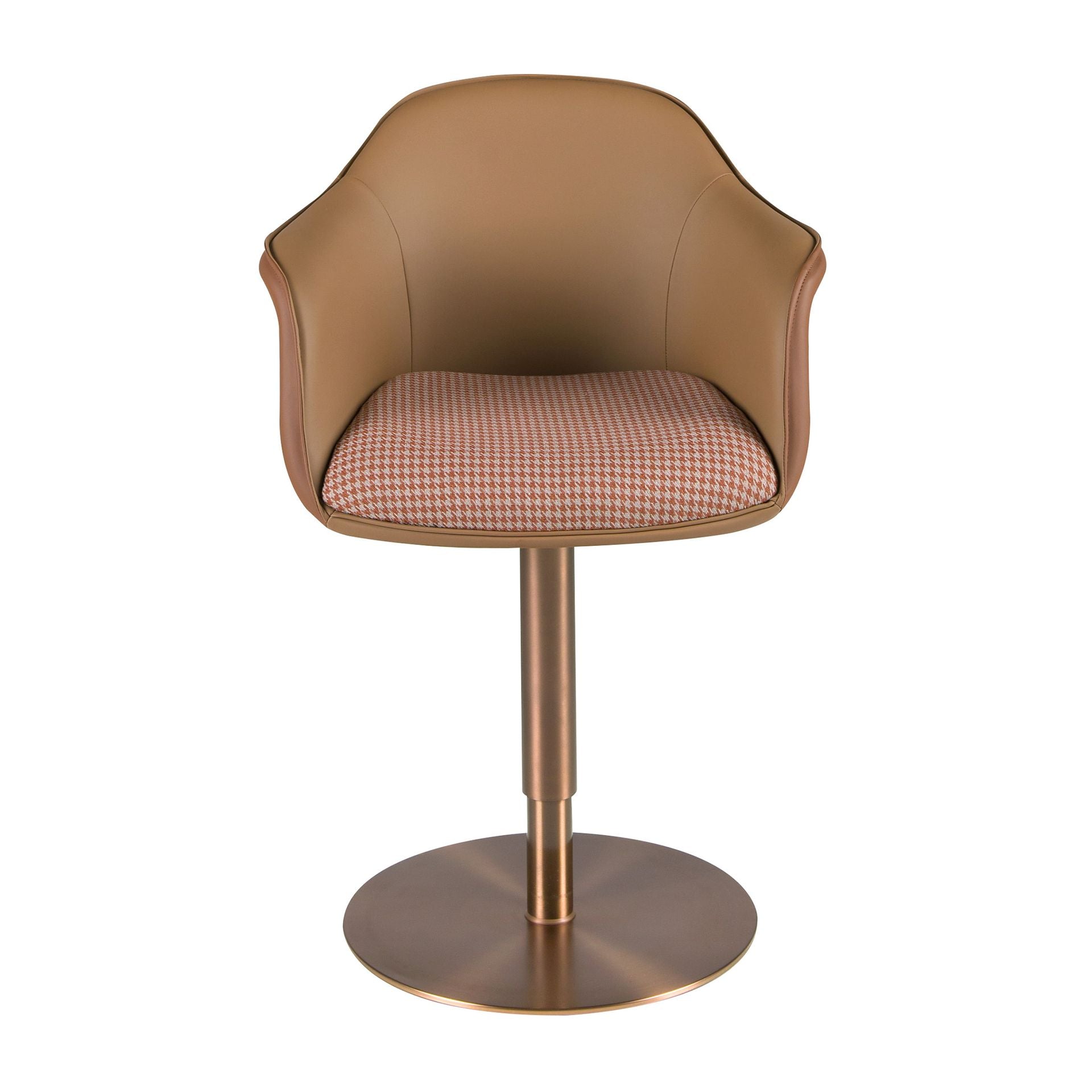 Sedia girevole tessuto marrone terracotta e beige e similipelle marrone