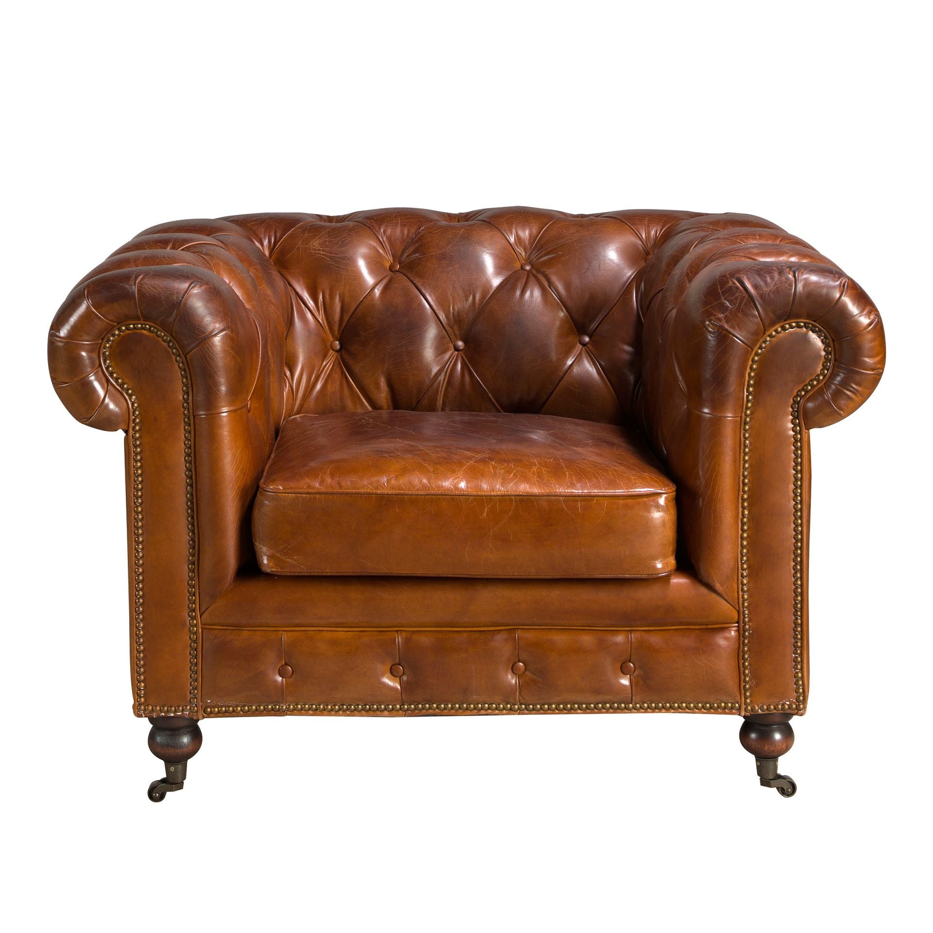 Poltrona Chester in pelle marrone cognac