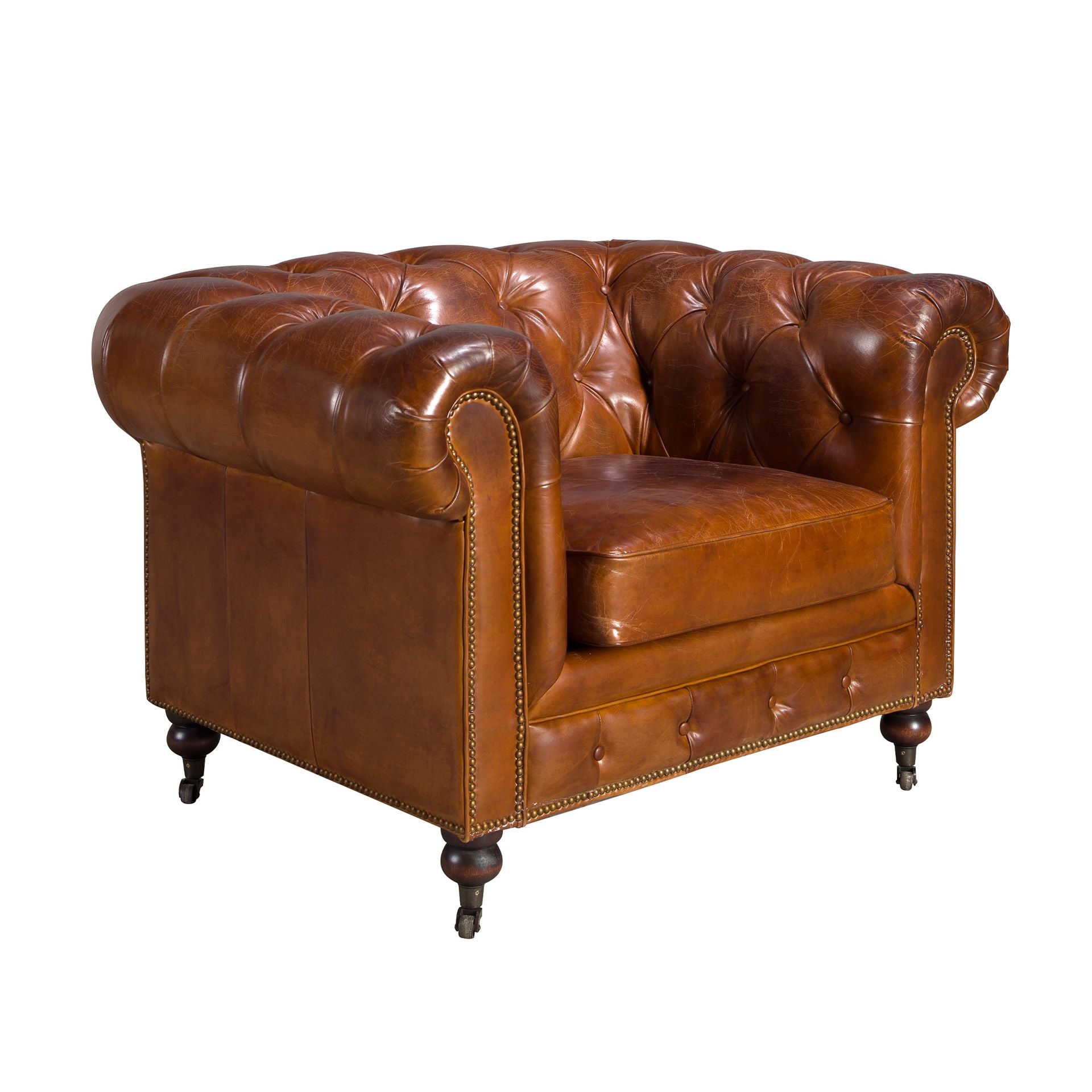 Poltrona Chester in pelle marrone cognac