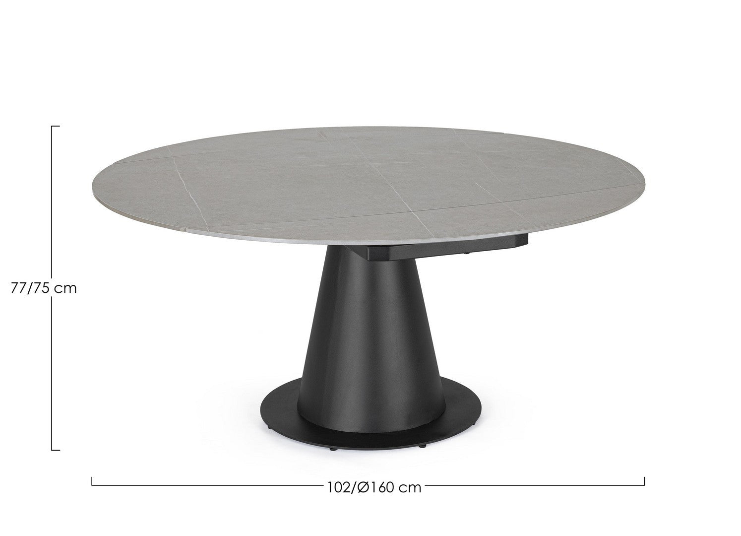 Tavolo allungabile da ovale a rotondo in gres effetto marmo 160x102 cm