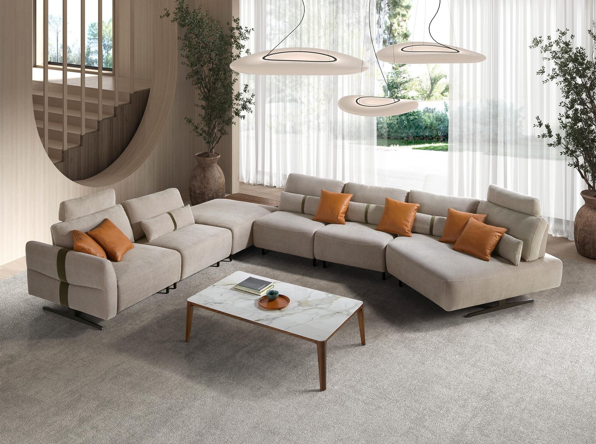 Divano chaise longue relax modulare destro in tessuto sabbia