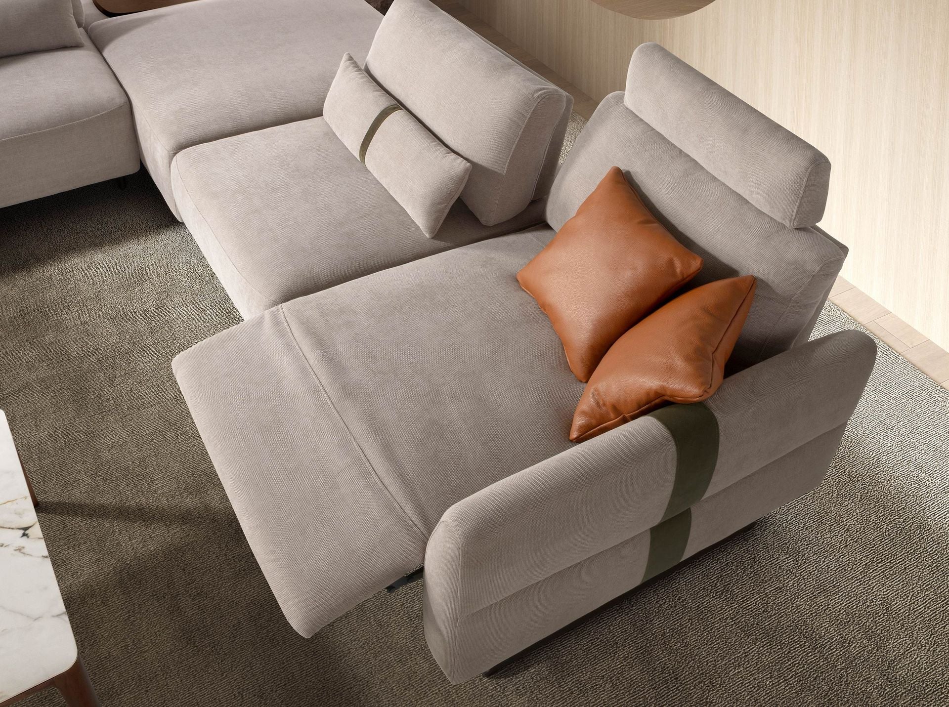 Divano chaise longue relax modulare sinistro in tessuto sabbia