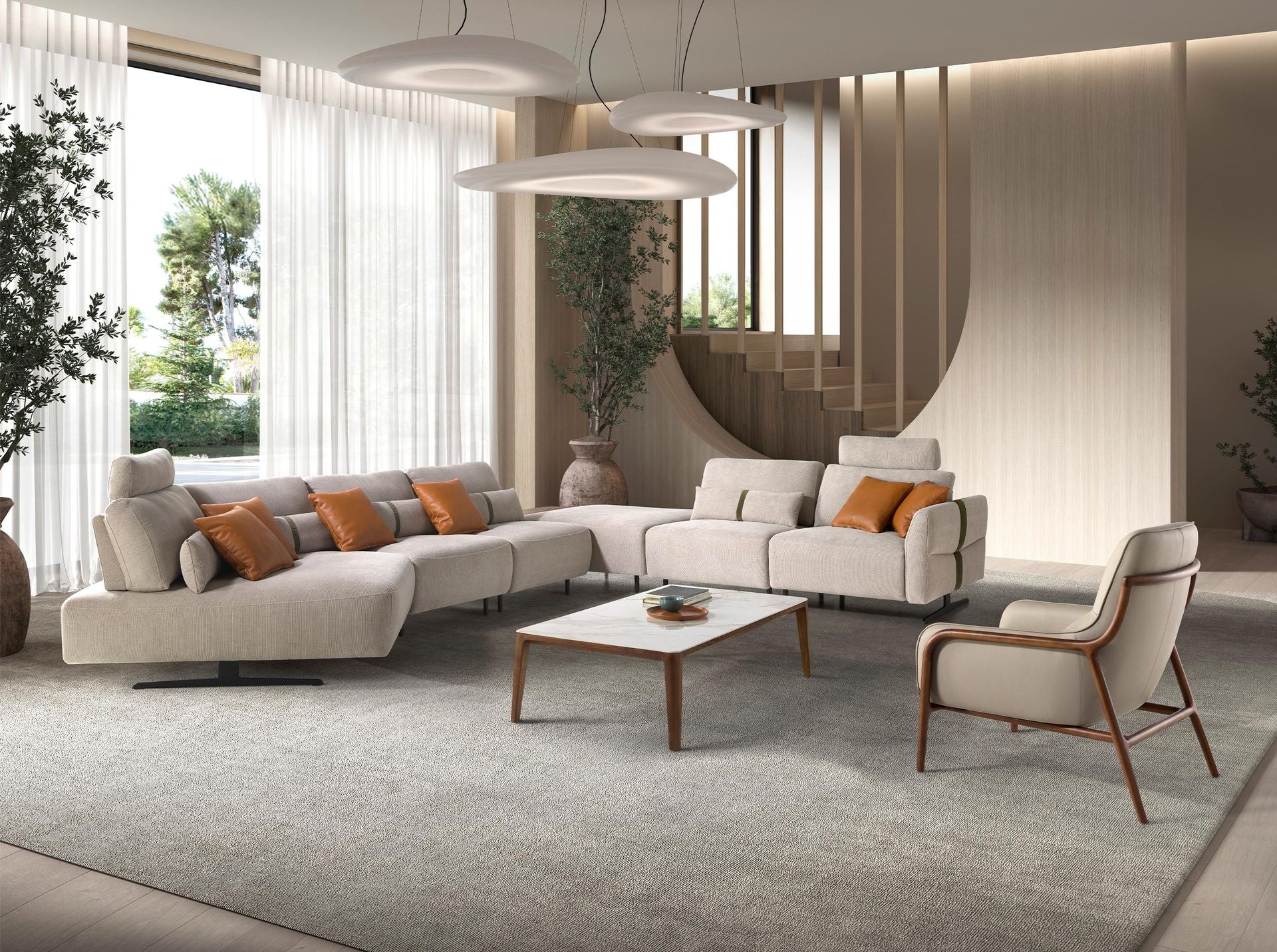 Divano chaise longue relax modulare sinistro in tessuto sabbia