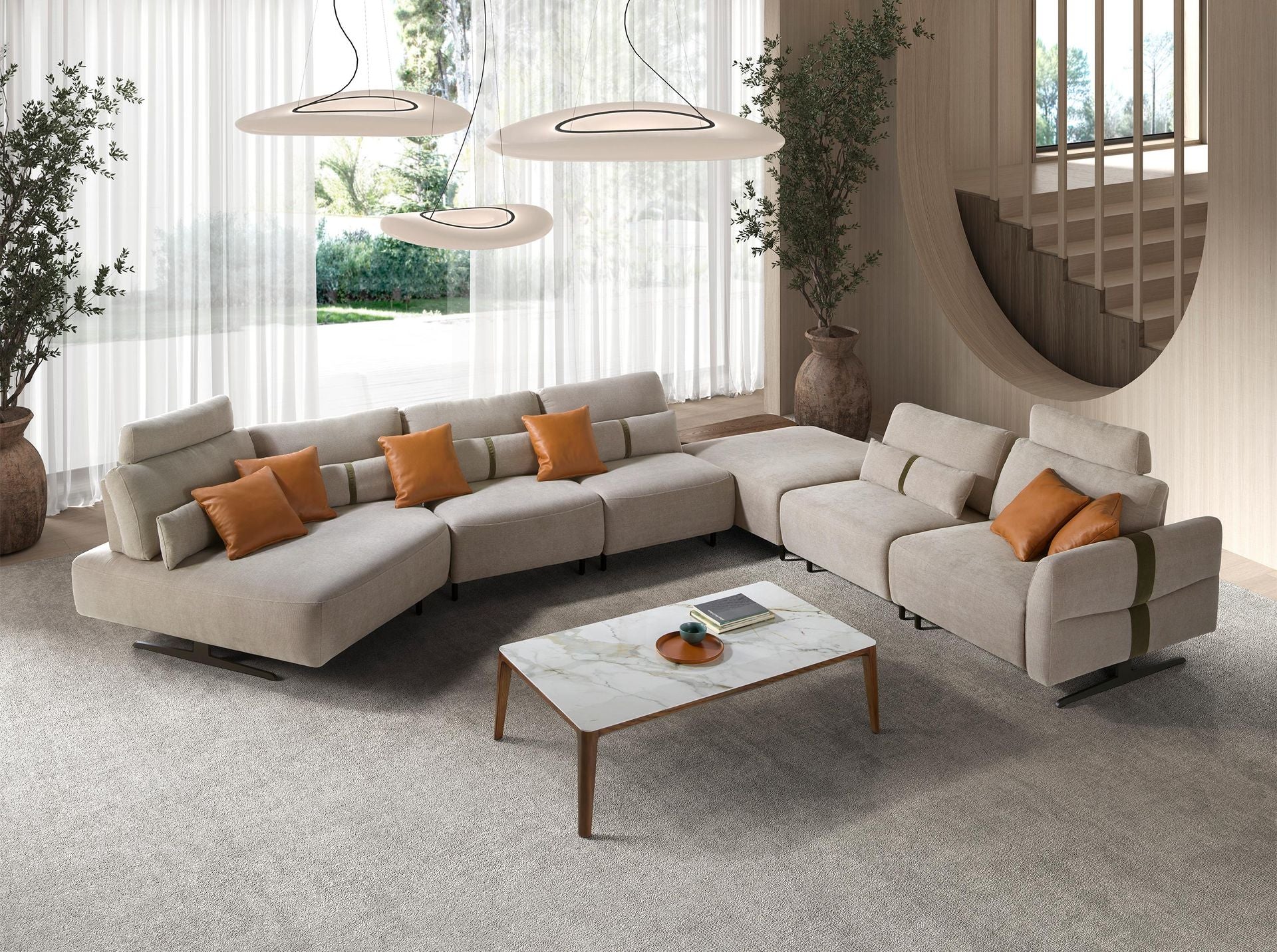 Divano chaise longue relax modulare sinistro in tessuto sabbia