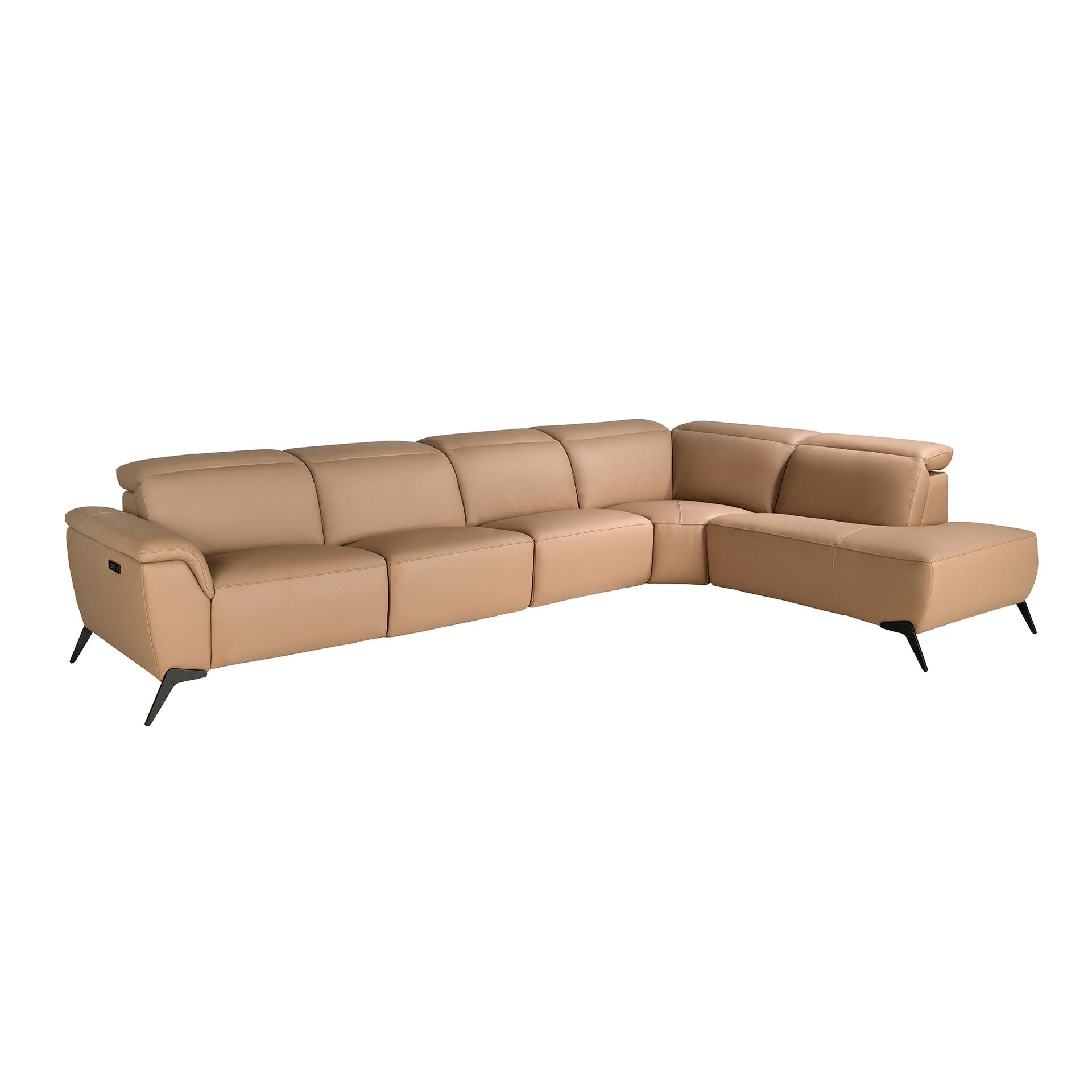 Divano chaise longue relax modulare destro in pelle marrone