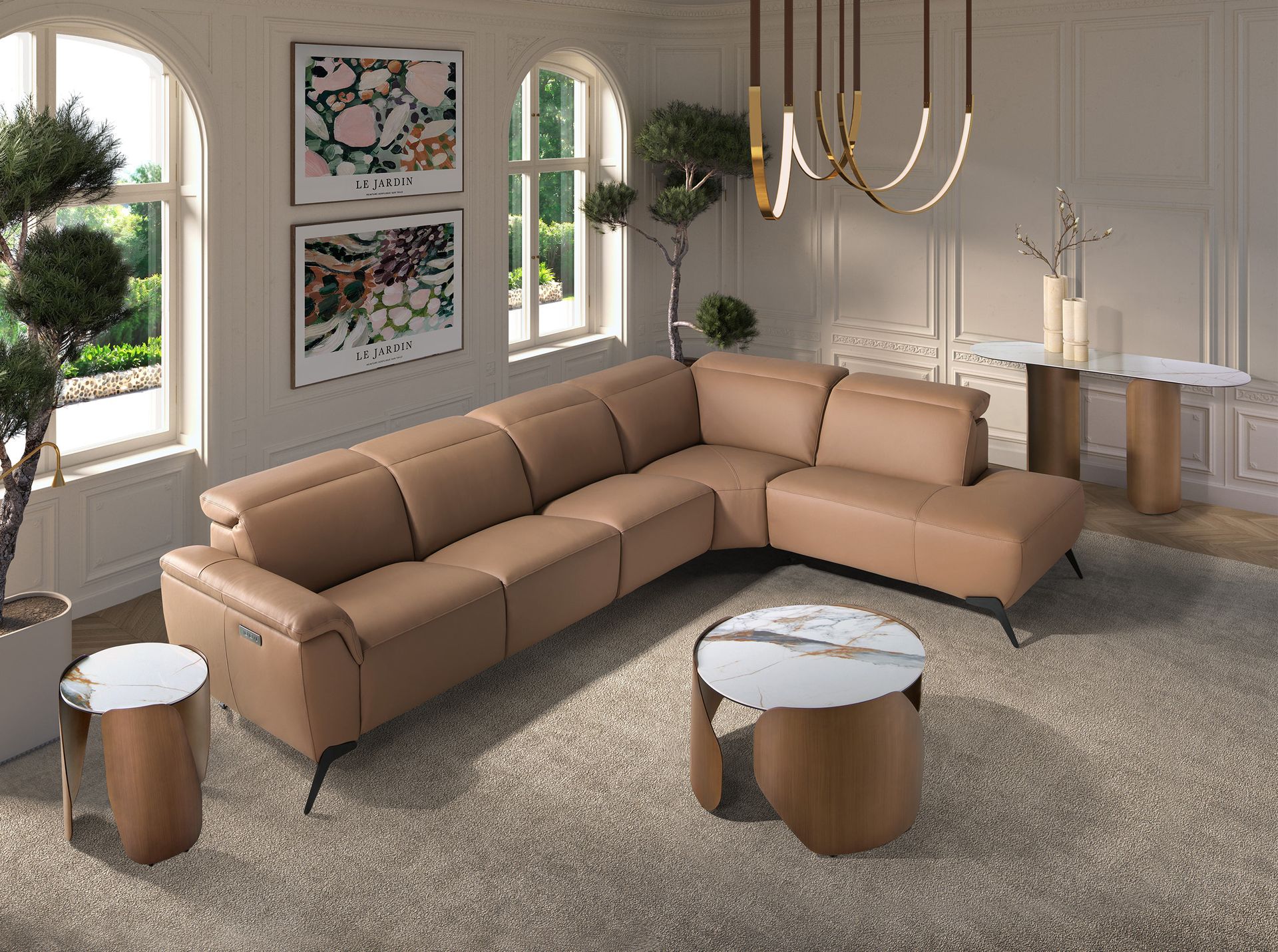 Divano chaise longue relax modulare destro in pelle marrone