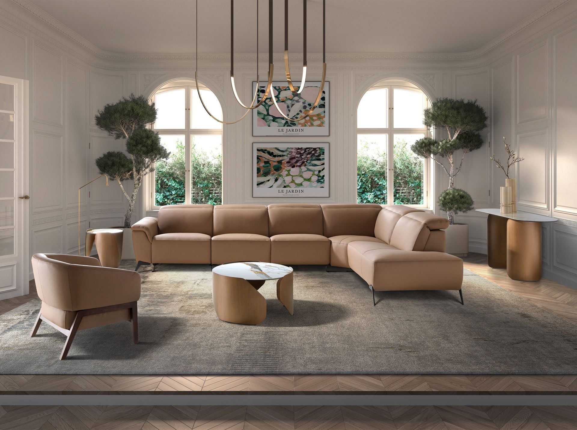 Divano chaise longue relax modulare destro in pelle marrone