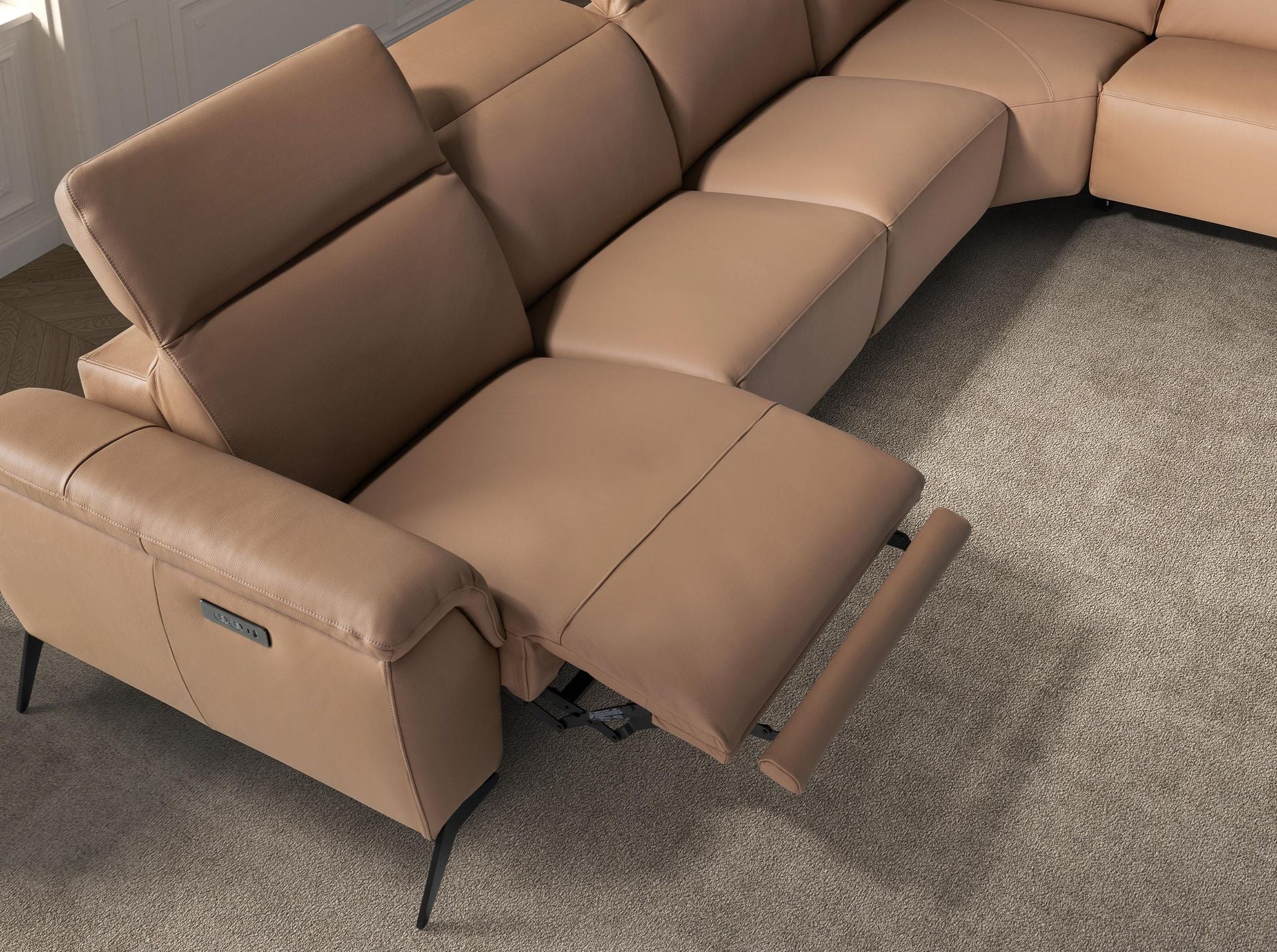 Divano chaise longue relax modulare destro in pelle marrone