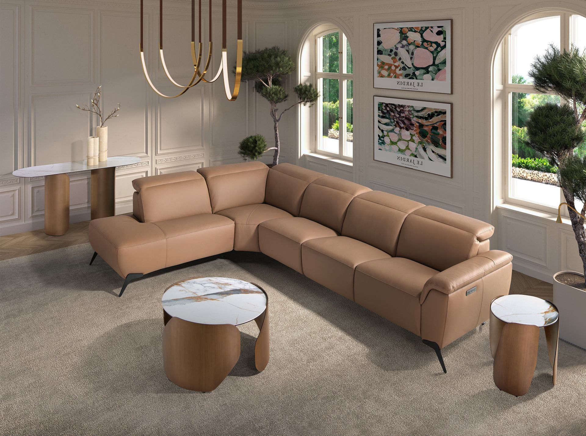 Divano chaise longue relax modulare sinistro in pelle marrone