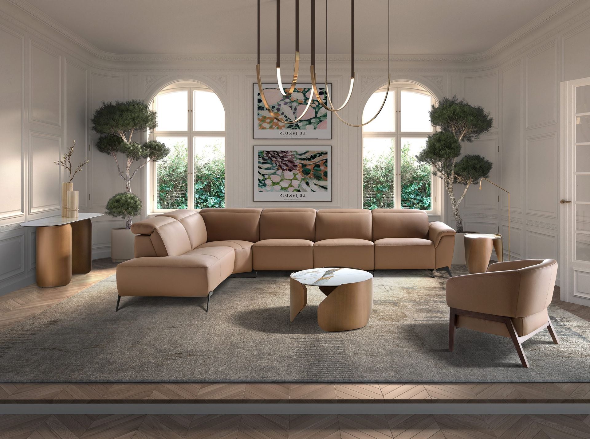 Divano chaise longue relax modulare sinistro in pelle marrone