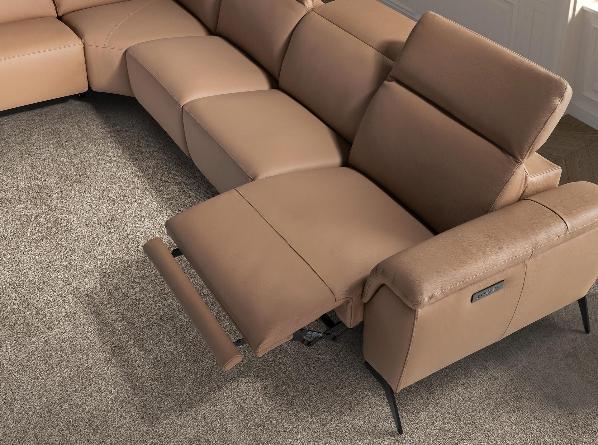 Divano chaise longue relax modulare sinistro in pelle marrone
