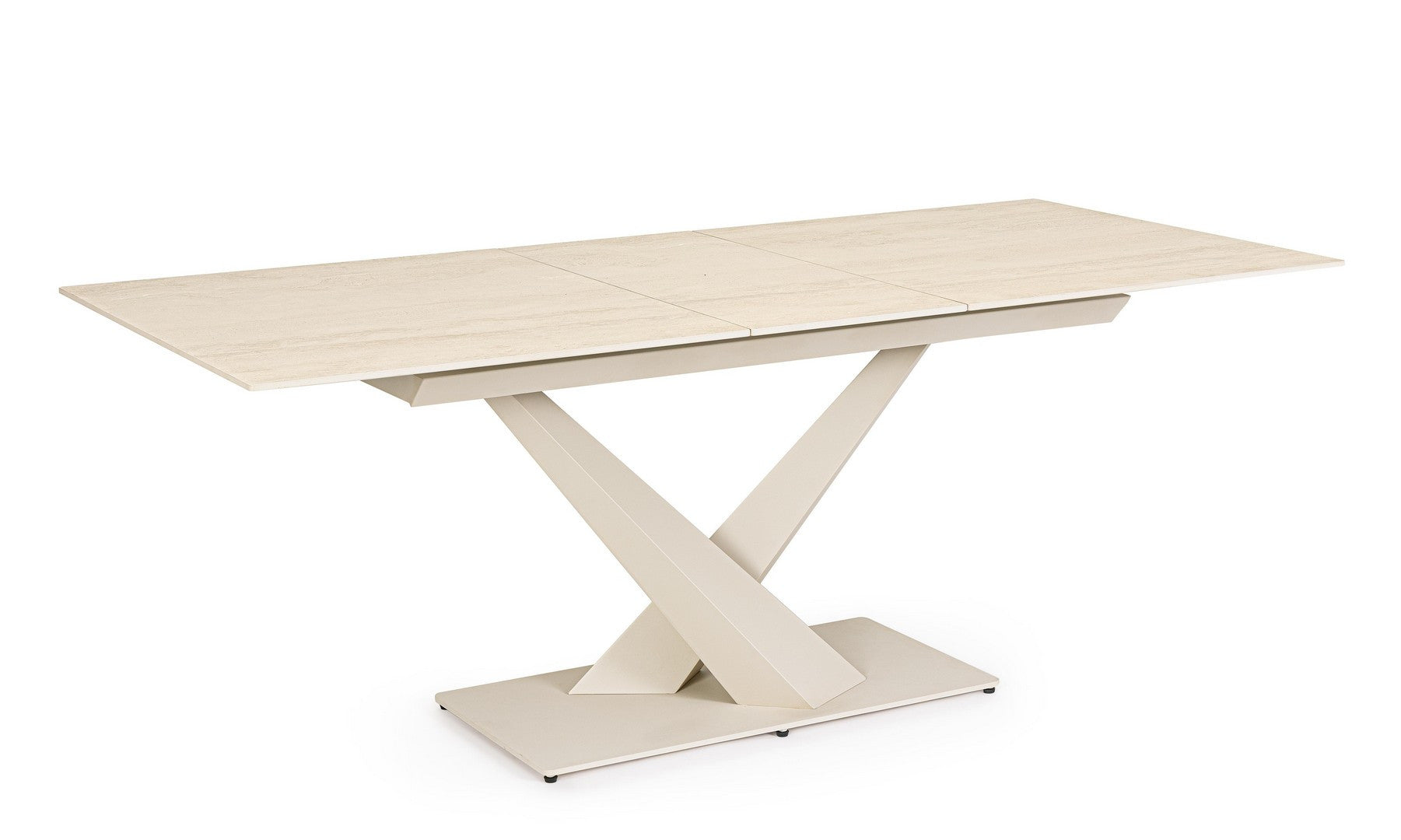 Tavolo allungabile in gres porcellanato effetto marmo 160-200x90 cm - Avorio