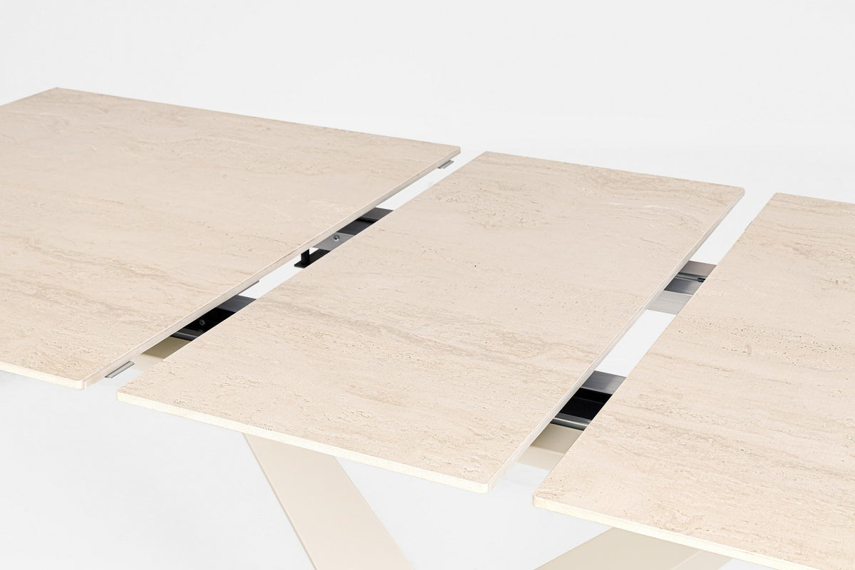 Tavolo allungabile in gres porcellanato effetto marmo 160-200x90 cm