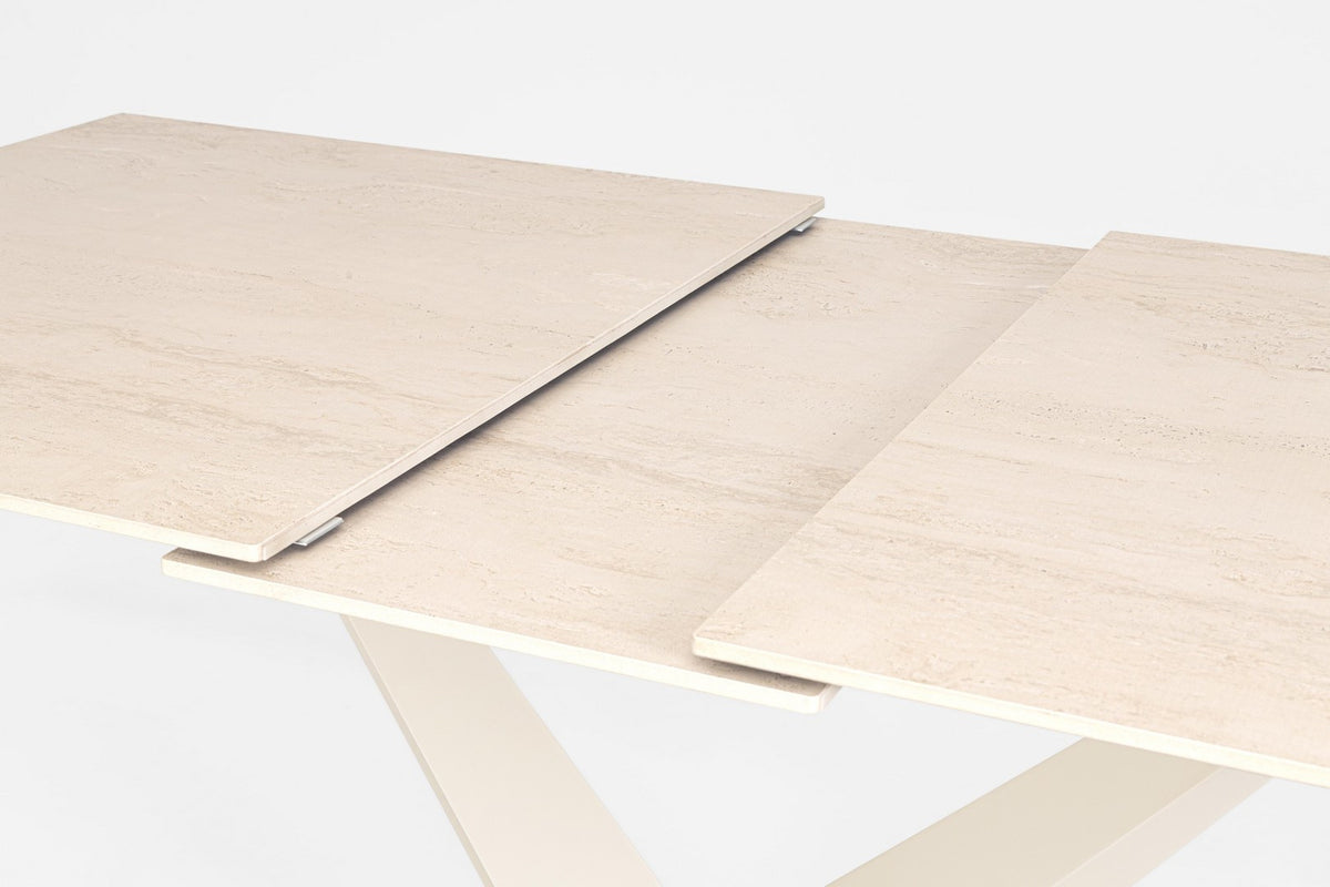 Tavolo allungabile in gres porcellanato effetto marmo 160-200x90 cm